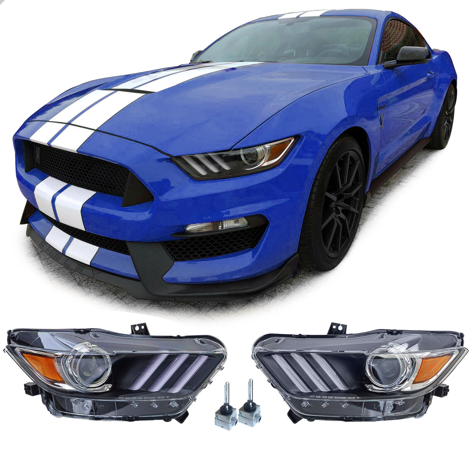 Xenon Scheinwerfer Links Rechts + D3s Brenner Schwarz mit EU-Zulassung für Ford Mustang 6 Coupe Cabrio 14-17