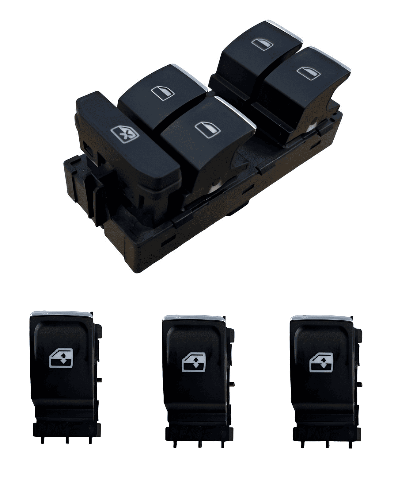 Chrom Fensterheber Schalter Set 5G0959857A 5G0959855A Vorne + Hinten für VW Golf 7 VII / Passat B8 / Tiguan AD1