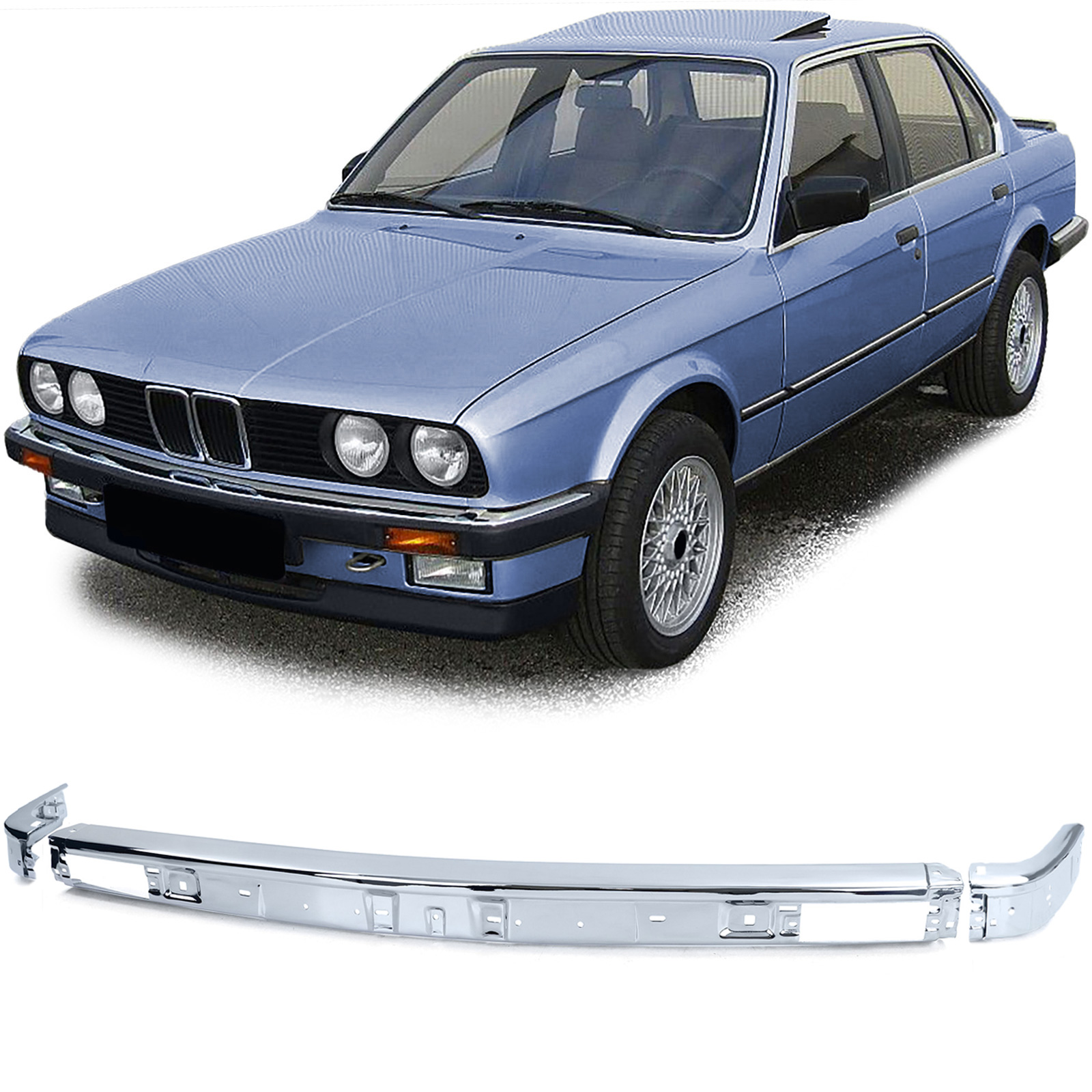 Front Stoßstange Chrom + Ecken LINKS + RECHTS + MITTE für BMW 3er E30 ab 1982-1987