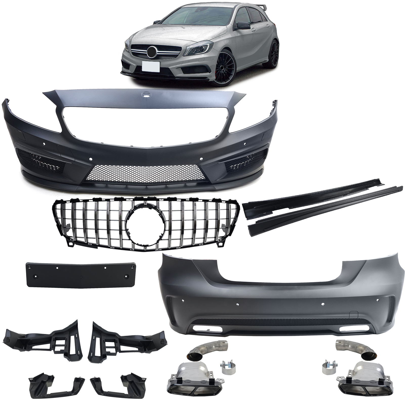 Sport Bodykit Front Heck Stoßstange Grill Schweller für Mercedes A W176 2012-2015