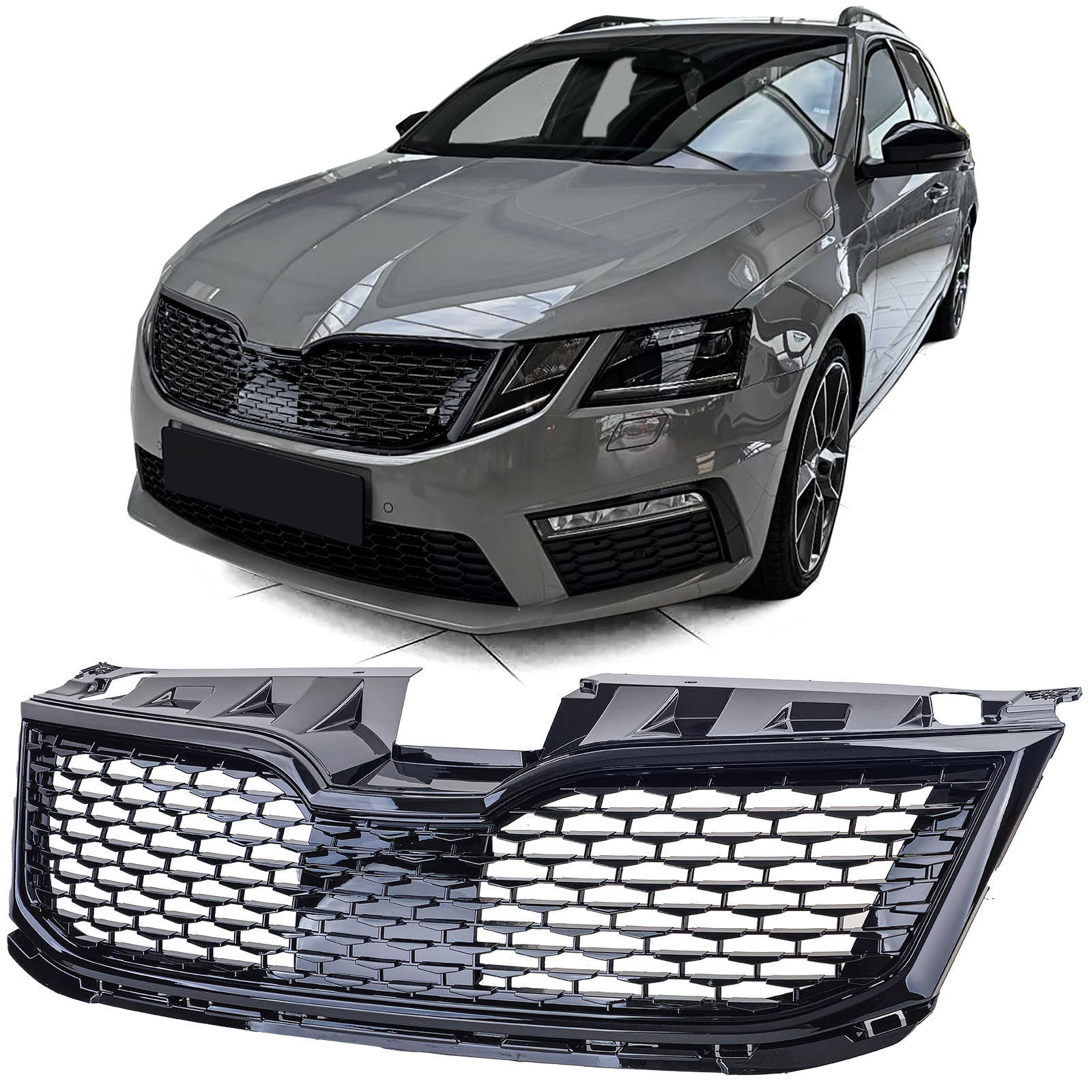 Sport Kühlergrill Schwarz Glanz Waben Design für Skoda Octavia 5E Facelift ab 2017-2020