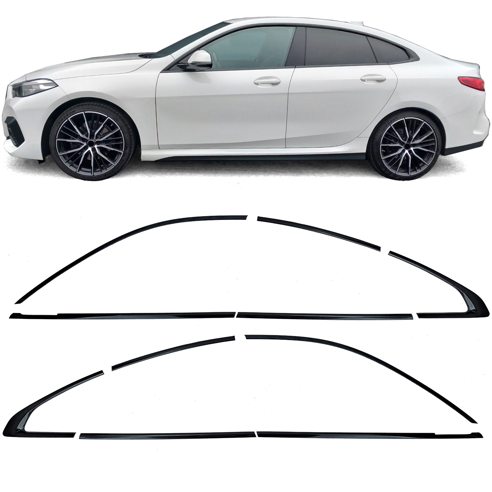 Shadow Line Zierleisten Fensterleisten Fensterrahmen Schwarz Glanz für BMW 2er F44 Gran Coupe ab 2020-