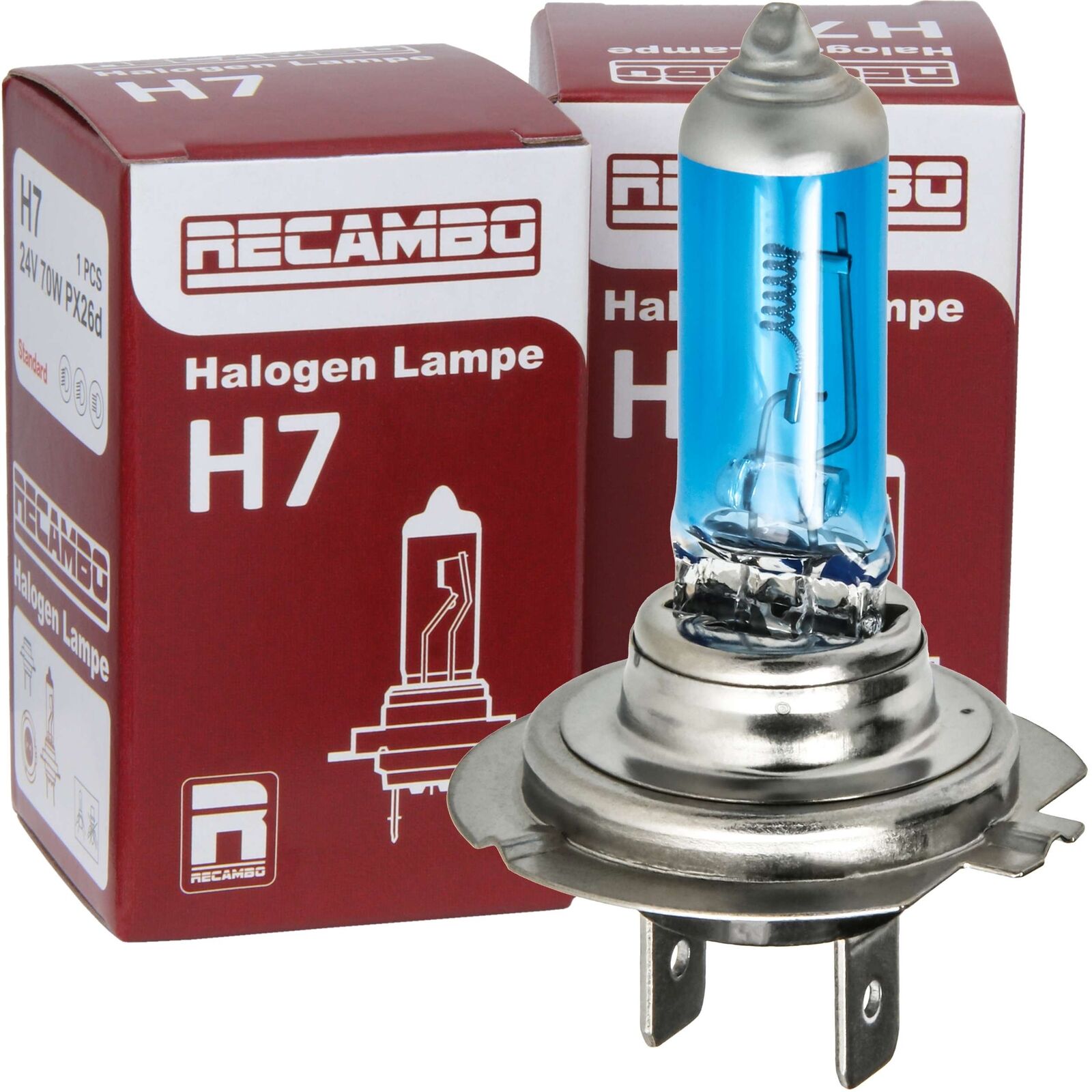 2x H7 / 70W 24V für LKW Truck Xenon Look Super White Birnen Lampen Blaues Glas E-Prüfzeichen