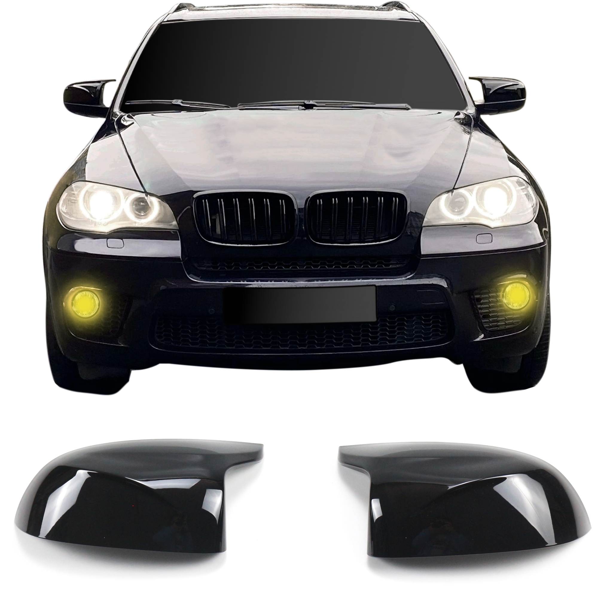 Spiegel Gehäuse SCHWARZ GLANZ LINKS + RECHTS (komplette Gehäuse) für BMW X5 E70 X6 E71 2006-2013
