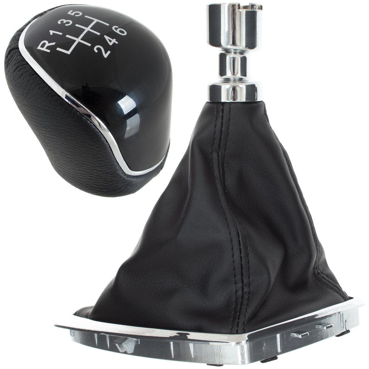 6-Gang Schaltknauf + Schaltmanschette Chrom Rahmen für Ford C-Max 07-10 / Kuga 1 08-12