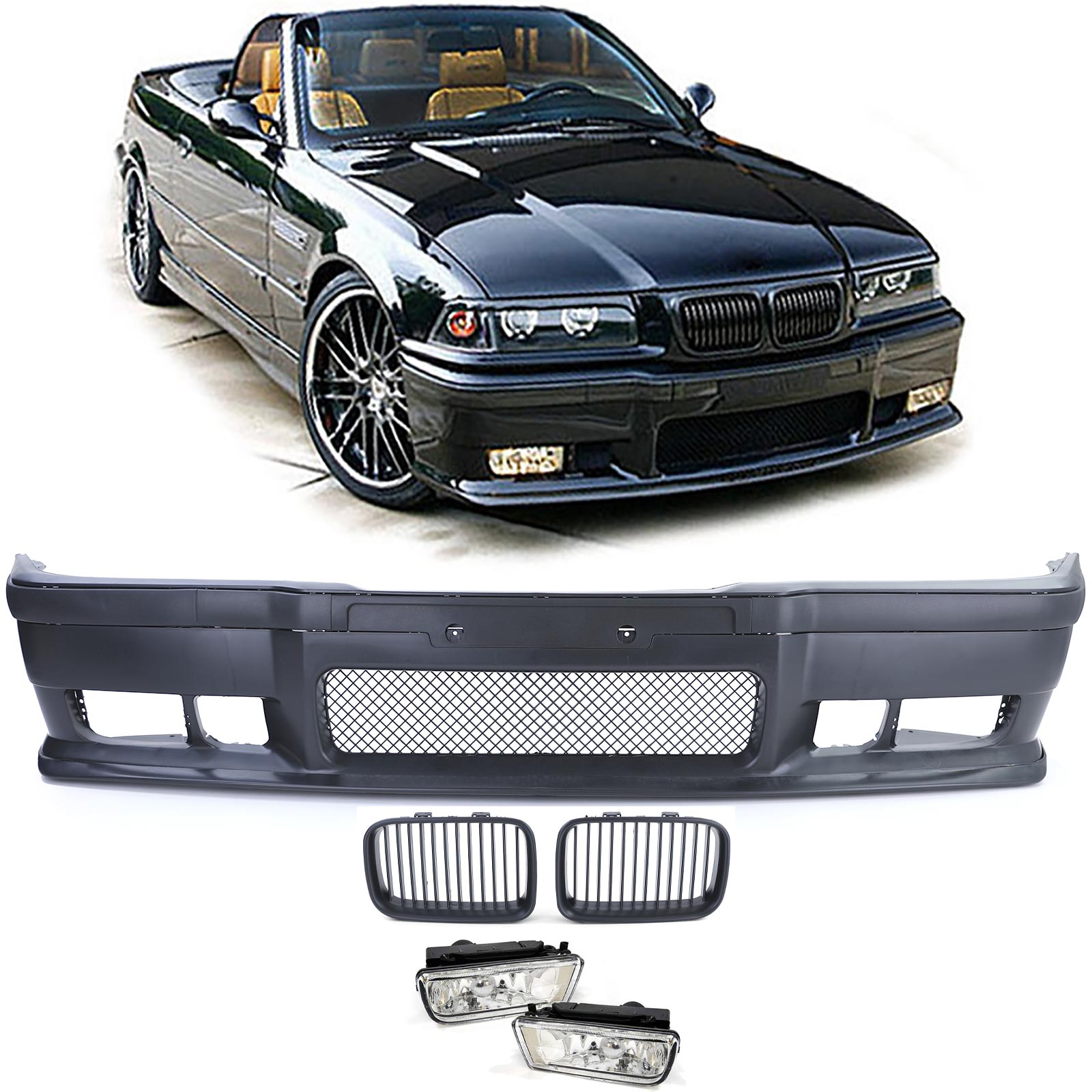 Sport Stoßstange + Kühlergrill + Klarglas Nebelscheinwerfer für BMW 3er E36 ab 1990-1996
