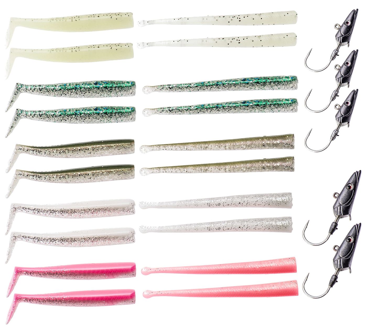 Savage Gear Sandeel Kit - Köderset 20 Gummifische + 5 Jighaken