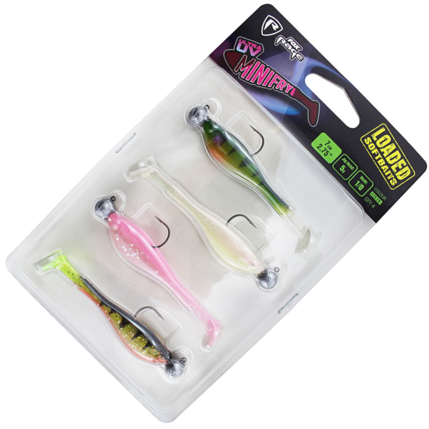 Fox Rage UV Mini Fry Loaded 7cm 5g 1/0 - 4 montierte Gummifische