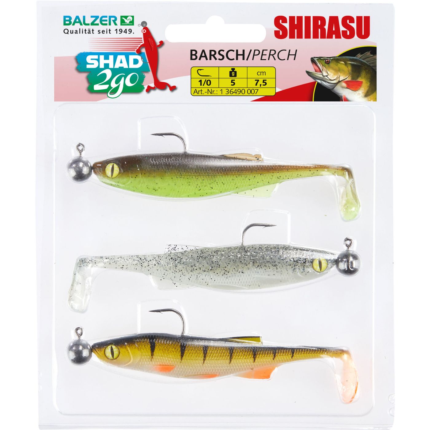 Balzer Shad 2go Set Barsch 7,5cm 5g - 3 montierte Gummifische im Set