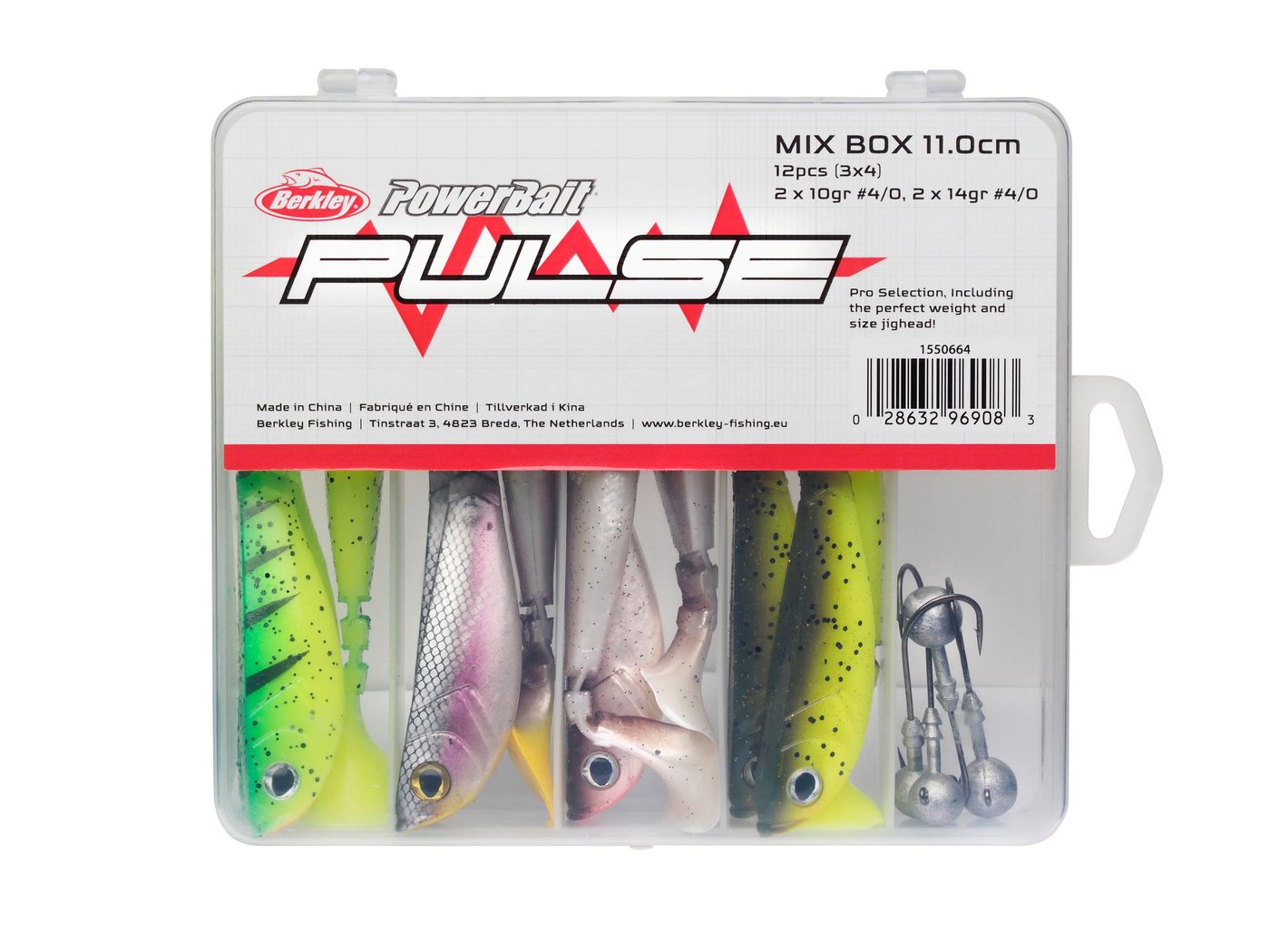 Berkley Pulse Shad Box 11cm - 12 Gummifische + 4 Jighaken im Set