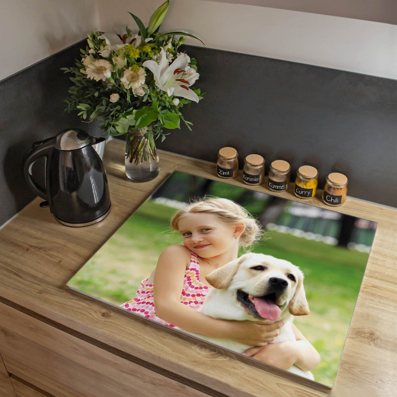 Herdabdeckplatte aus Glas Spritzschutz Herdabdeckung einteilig 60x52cm mit Motiv Wunschmotiv Glasabdeckung Schneidebrett Glasabdeckung Ceranfeld