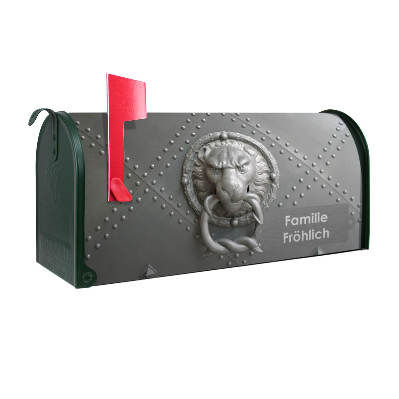 banjado Amerikanischer Briefkasten Grün US Mailbox, Letterbox Eisentor, Stahl Postkasten aus Amerika, Briefkasten amerikanisch mit roter Fahne