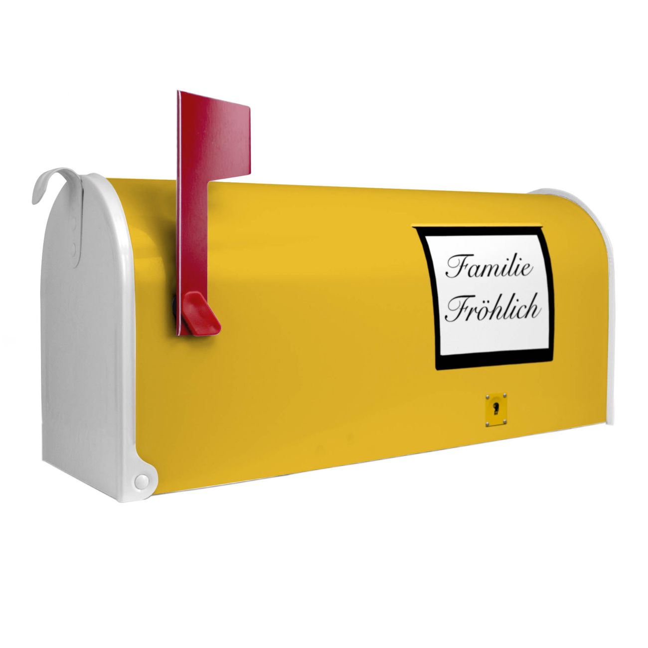 banjado Amerikanischer Briefkasten Weiß US Mailbox, Letterbox Postkasten, Stahl Postkasten aus Amerika, Briefkasten amerikanisch mit roter Fahne