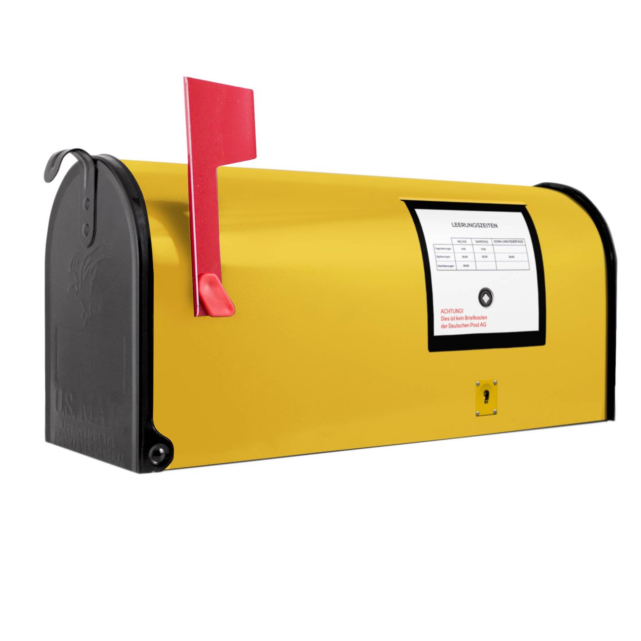 banjado Amerikanischer Briefkasten Schwarz US Mailbox, Letterbox Postkasten, Stahl Postkasten aus Amerika, Briefkasten amerikanisch mit roter Fahne