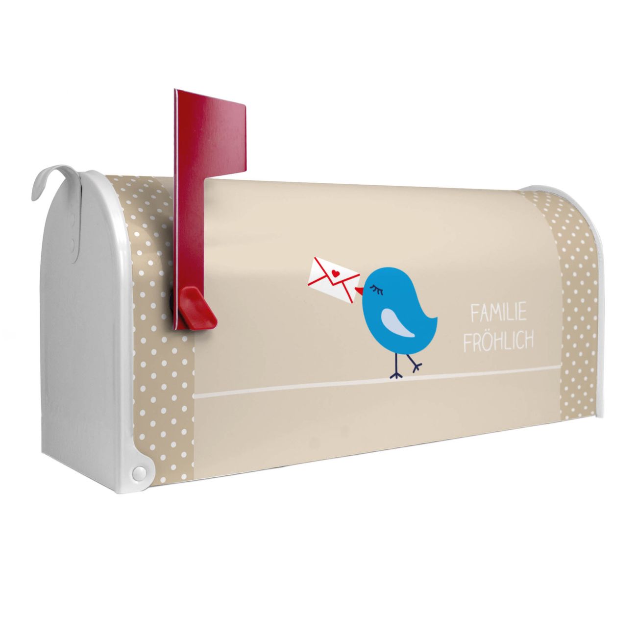 banjado Amerikanischer Briefkasten Weiß US Mailbox, Letterbox Liebesbrief, Stahl Postkasten aus Amerika, Briefkasten amerikanisch mit roter Fahne