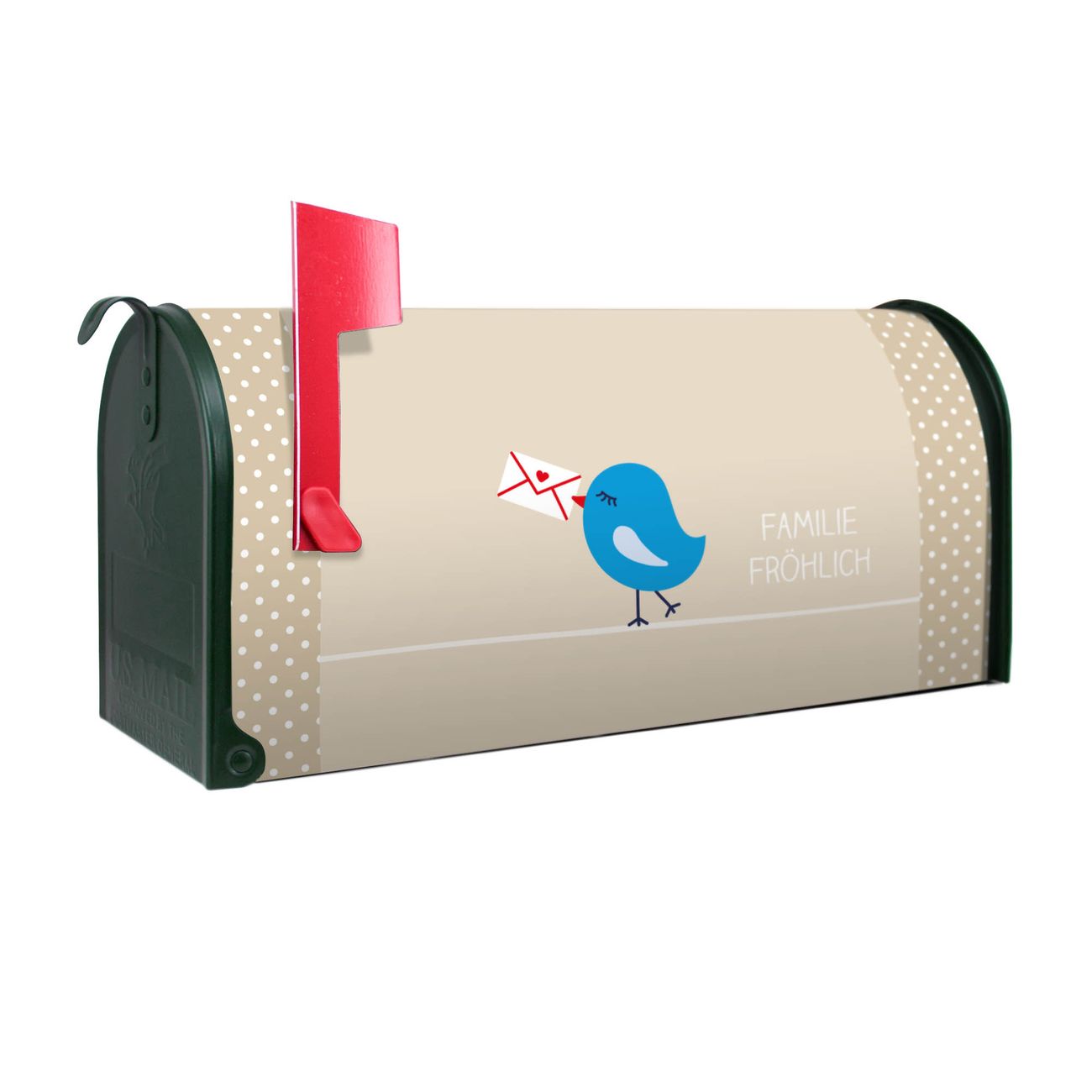 banjado Amerikanischer Briefkasten Grün US Mailbox, Letterbox Liebesbrief, Stahl Postkasten aus Amerika, Briefkasten amerikanisch mit roter Fahne
