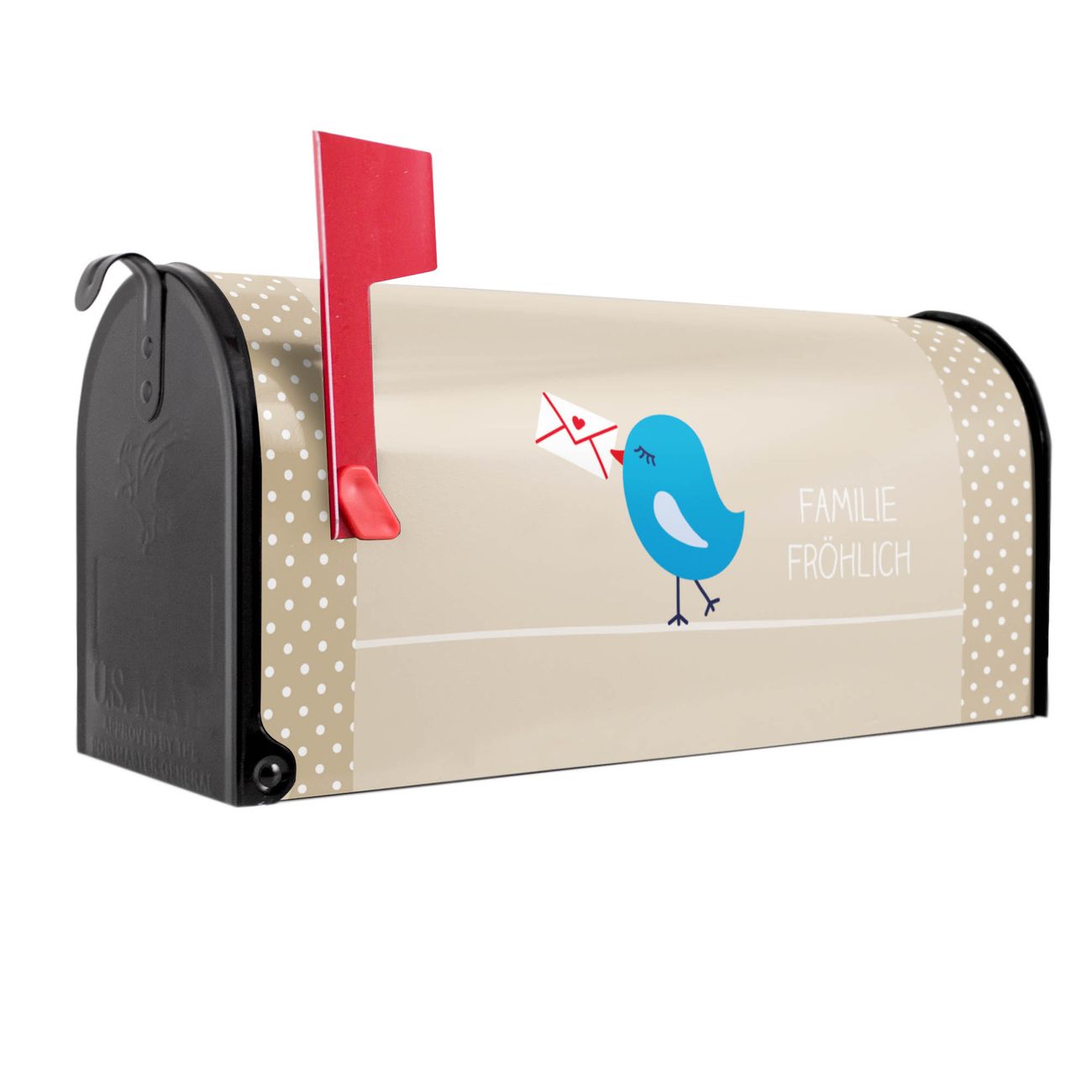banjado Amerikanischer Briefkasten Schwarz US Mailbox, Letterbox Liebesbrief, Stahl Postkasten aus Amerika, Briefkasten amerikanisch mit roter Fahne
