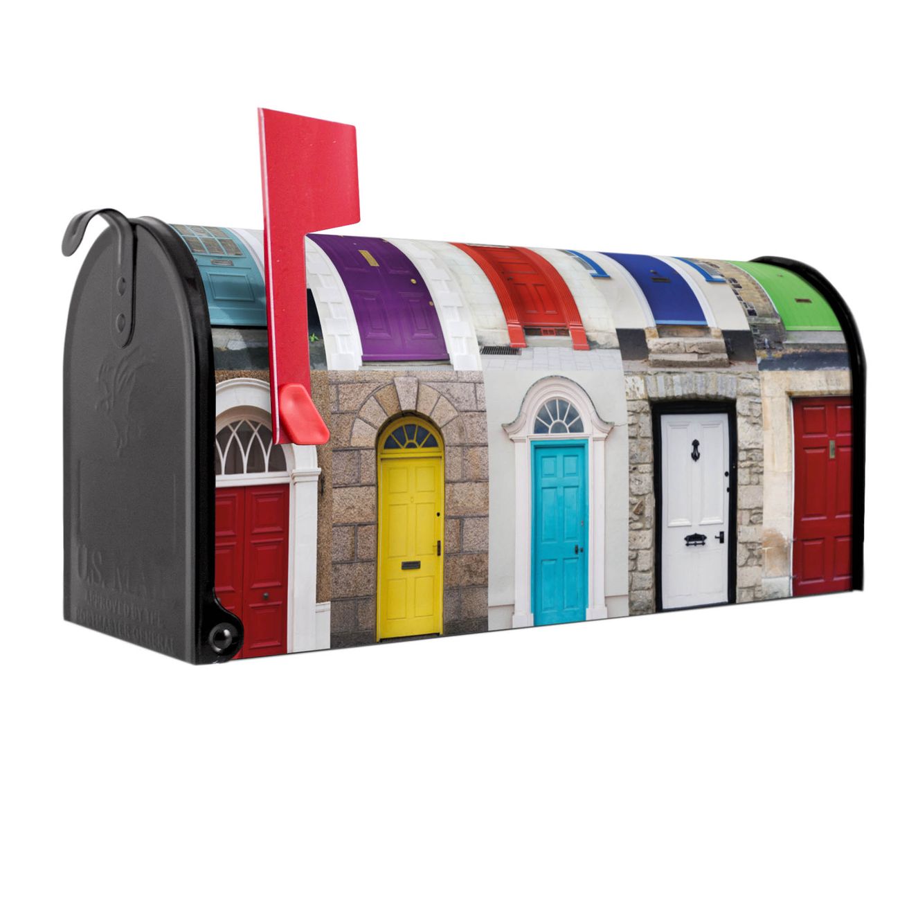 banjado Amerikanischer Briefkasten Schwarz US Mailbox, Letterbox Türen, Stahl Postkasten aus Amerika, Briefkasten amerikanisch mit roter Fahne