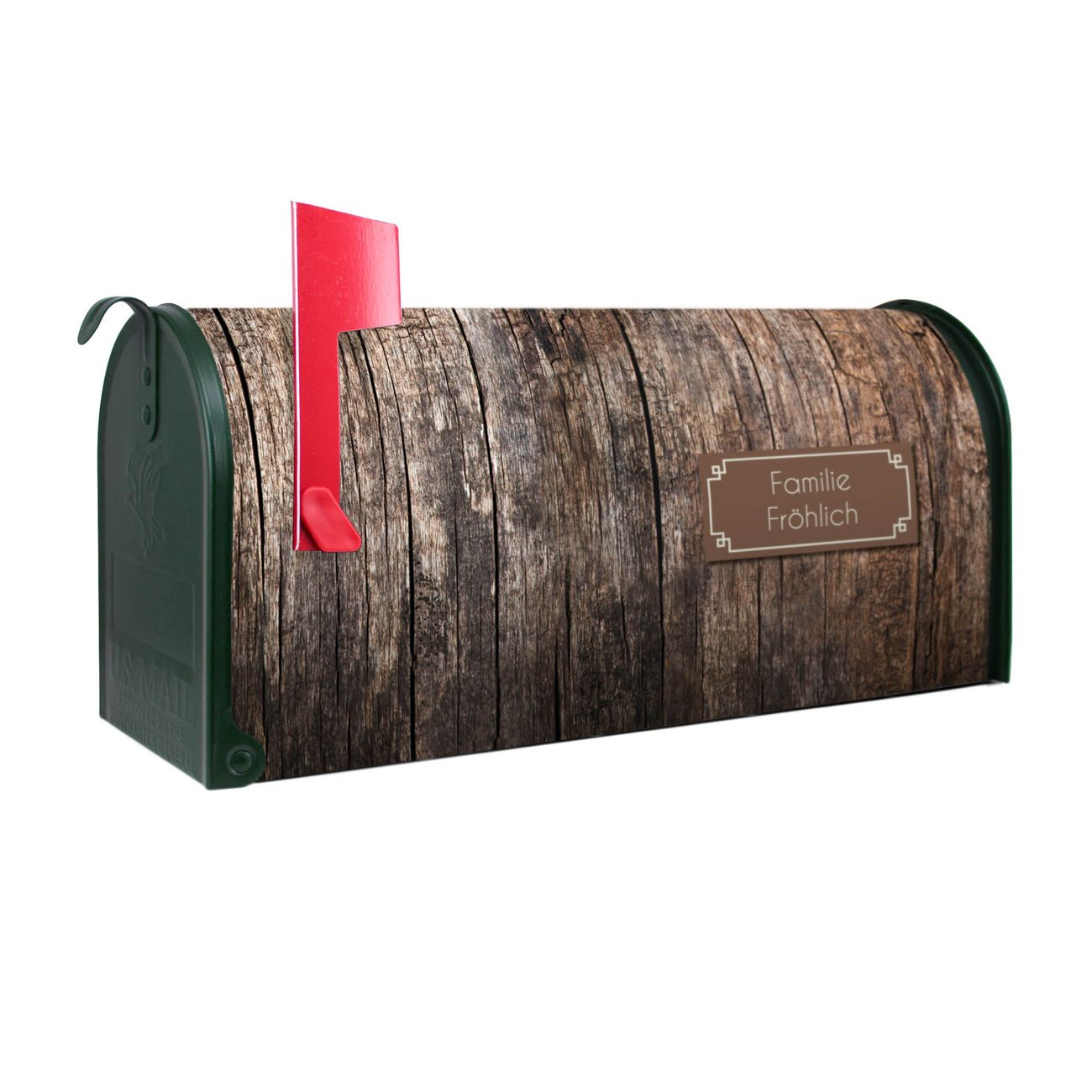 banjado Amerikanischer Briefkasten Grün US Mailbox, Letterbox Altes Holz, Stahl Postkasten aus Amerika, Briefkasten amerikanisch mit roter Fahne