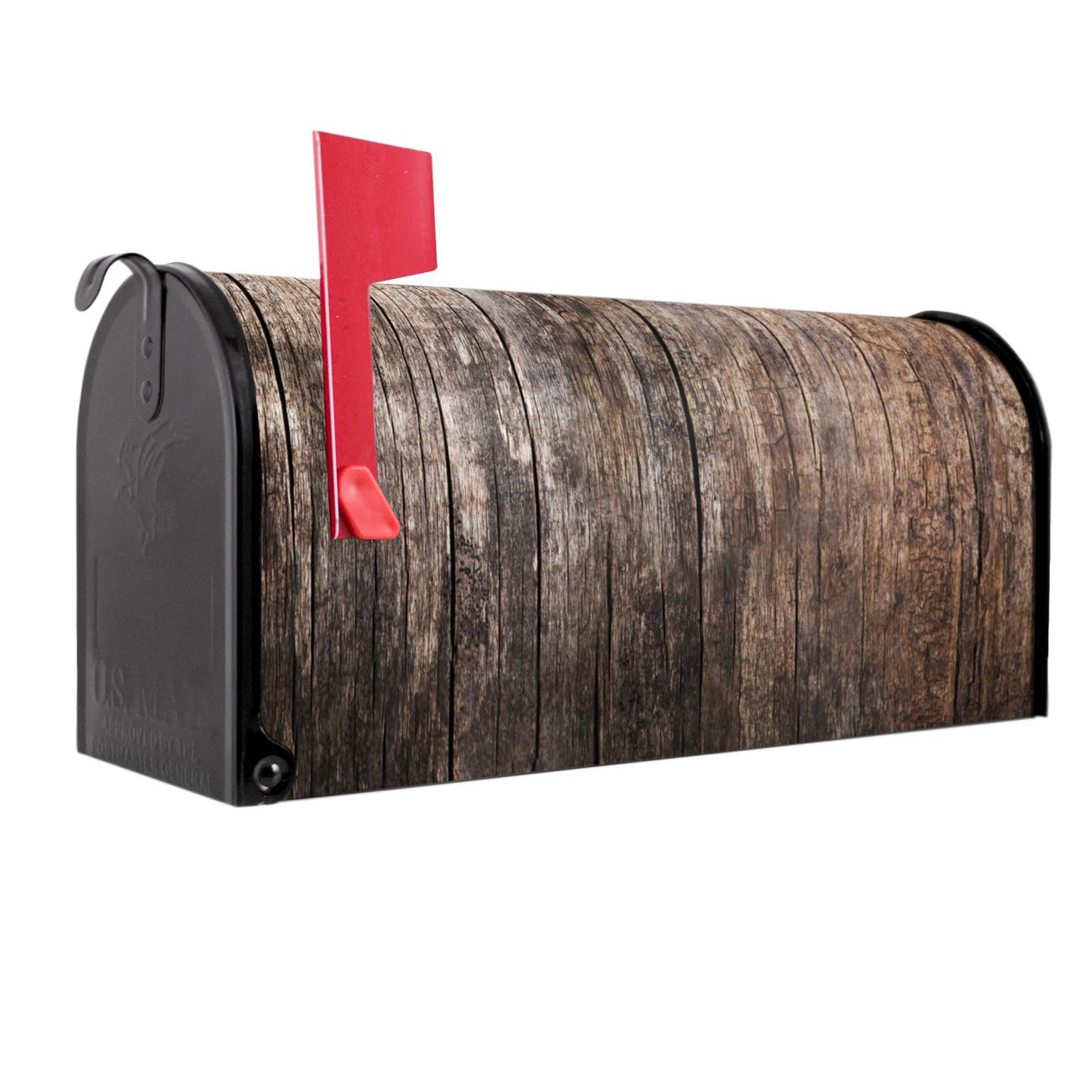 banjado Amerikanischer Briefkasten Schwarz US Mailbox, Letterbox Altes Holz, Stahl Postkasten aus Amerika, Briefkasten amerikanisch mit roter Fahne
