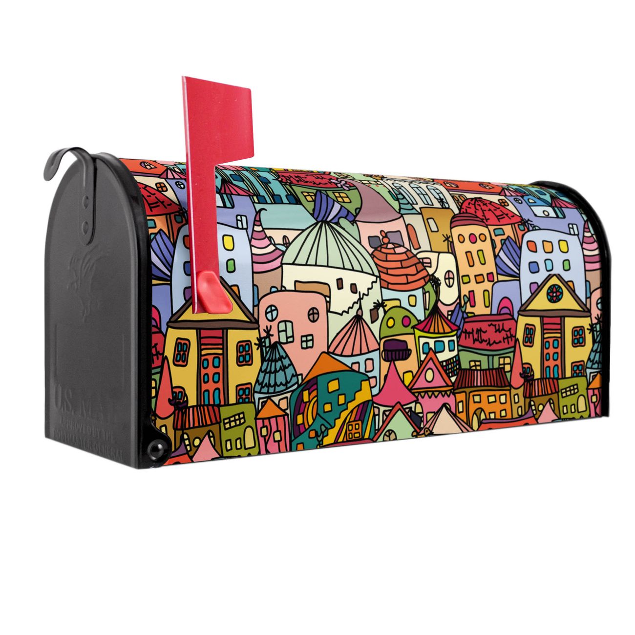 banjado Amerikanischer Briefkasten Schwarz US Mailbox, Letterbox Funky Town, Stahl Postkasten aus Amerika, Briefkasten amerikanisch mit roter Fahne