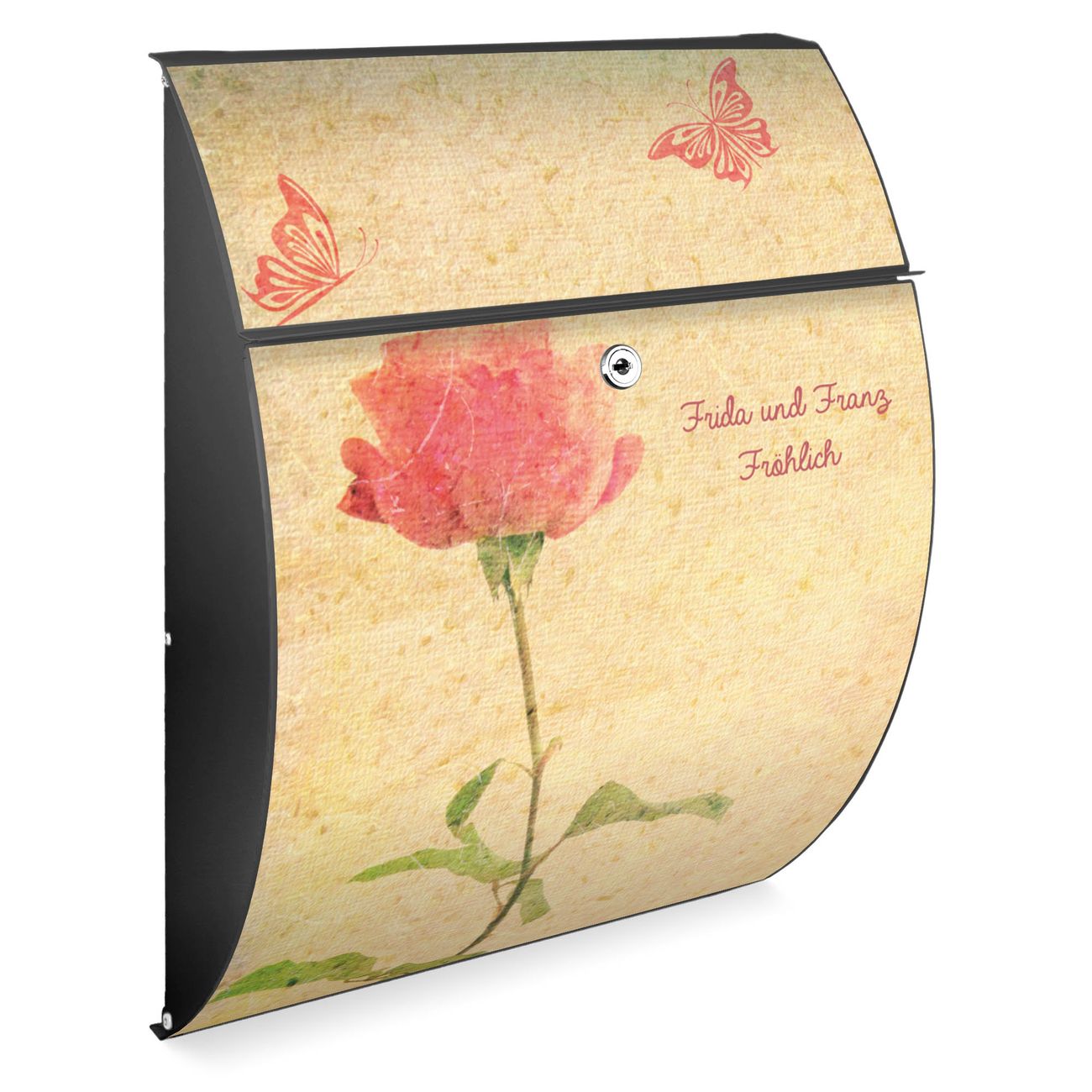 Burg-Wächter Design Briefkasten Anthrazit grau aus verzinktem Stahl mit Motiv WT Romantik, großer Postkasten mit Öffnungsstopp und A4 Einwurf, RAL9016