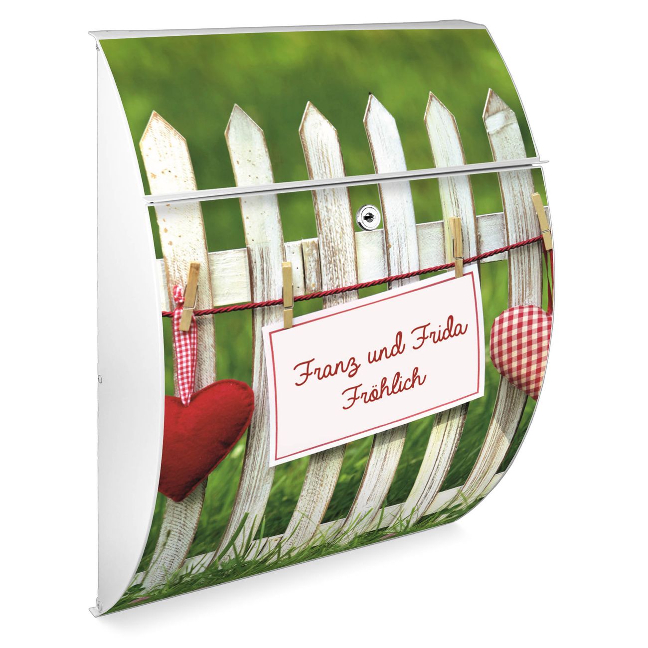 Burg-Wächter Design Briefkasten Anthrazit grau aus verzinktem Stahl mit Motiv WT Gartenzaun, großer Postkasten mit Öffnungsstopp und A4 Einwurf, RAL9018
