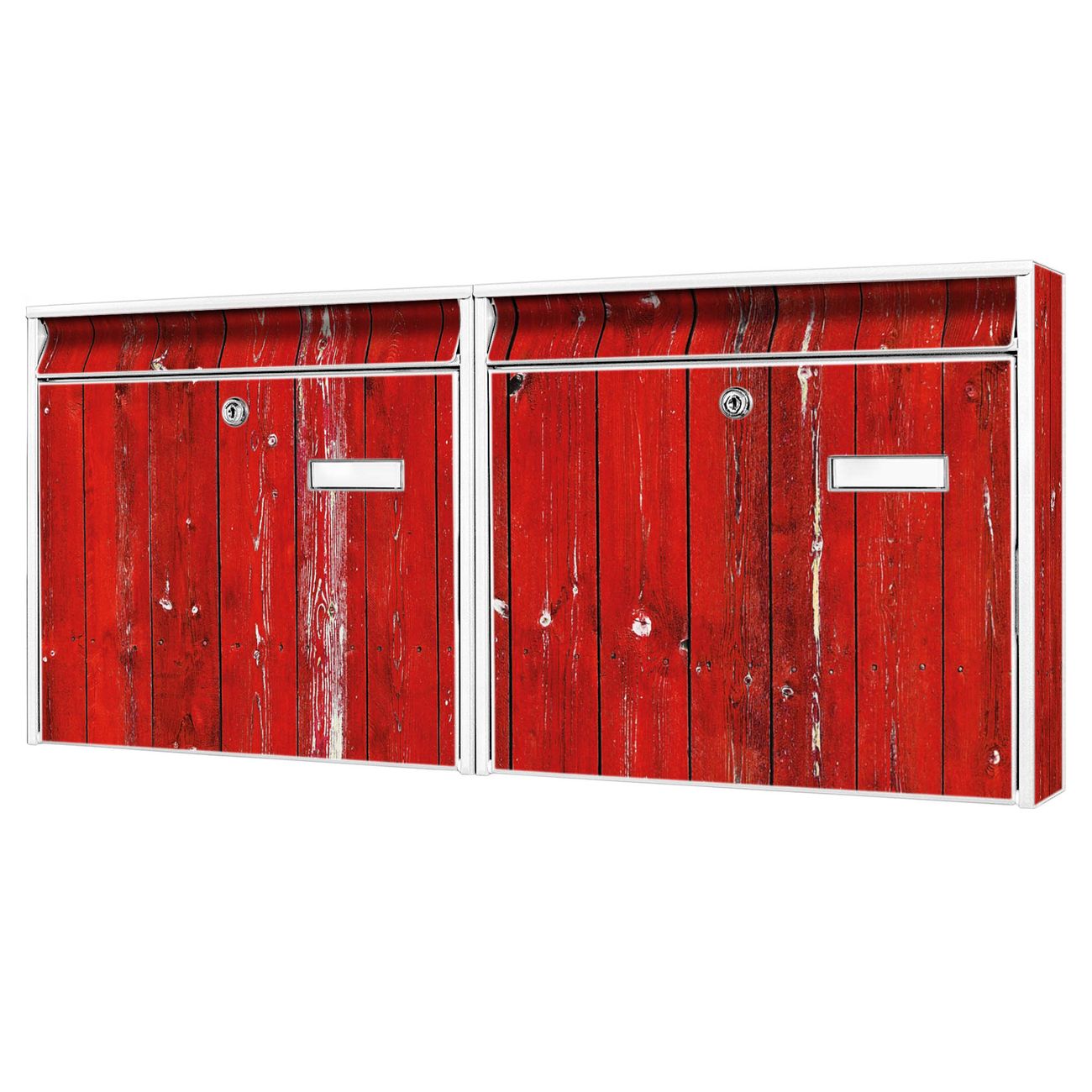 banjado Burg Wächter Briefkastenanlage weiß Doppelbriefkasten mehre Farben, flexibel erweiterbar, mit Motiv Holz Rot auch Personalisiert - A8