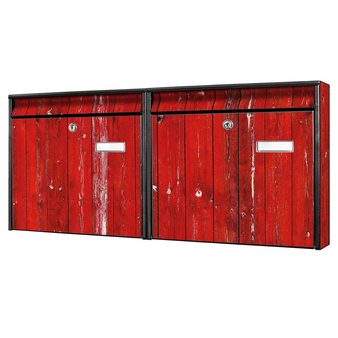 banjado Burg Wächter Briefkastenanlage schwarz Doppelbriefkasten mehre Farben, flexibel erweiterbar, mit Motiv Holz Rot auch Personalisiert - A8