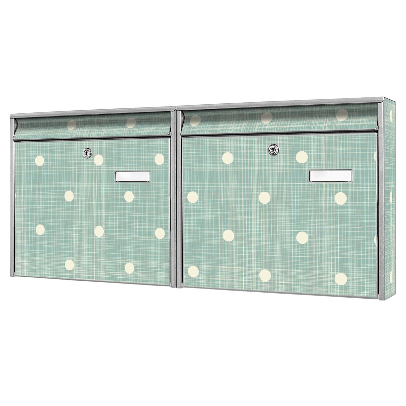 banjado Burg Wächter Briefkastenanlage silber Doppelbriefkasten mehre Farben, flexibel erweiterbar, mit Motiv Punkte Lindgrün auch Personalisiert - A5