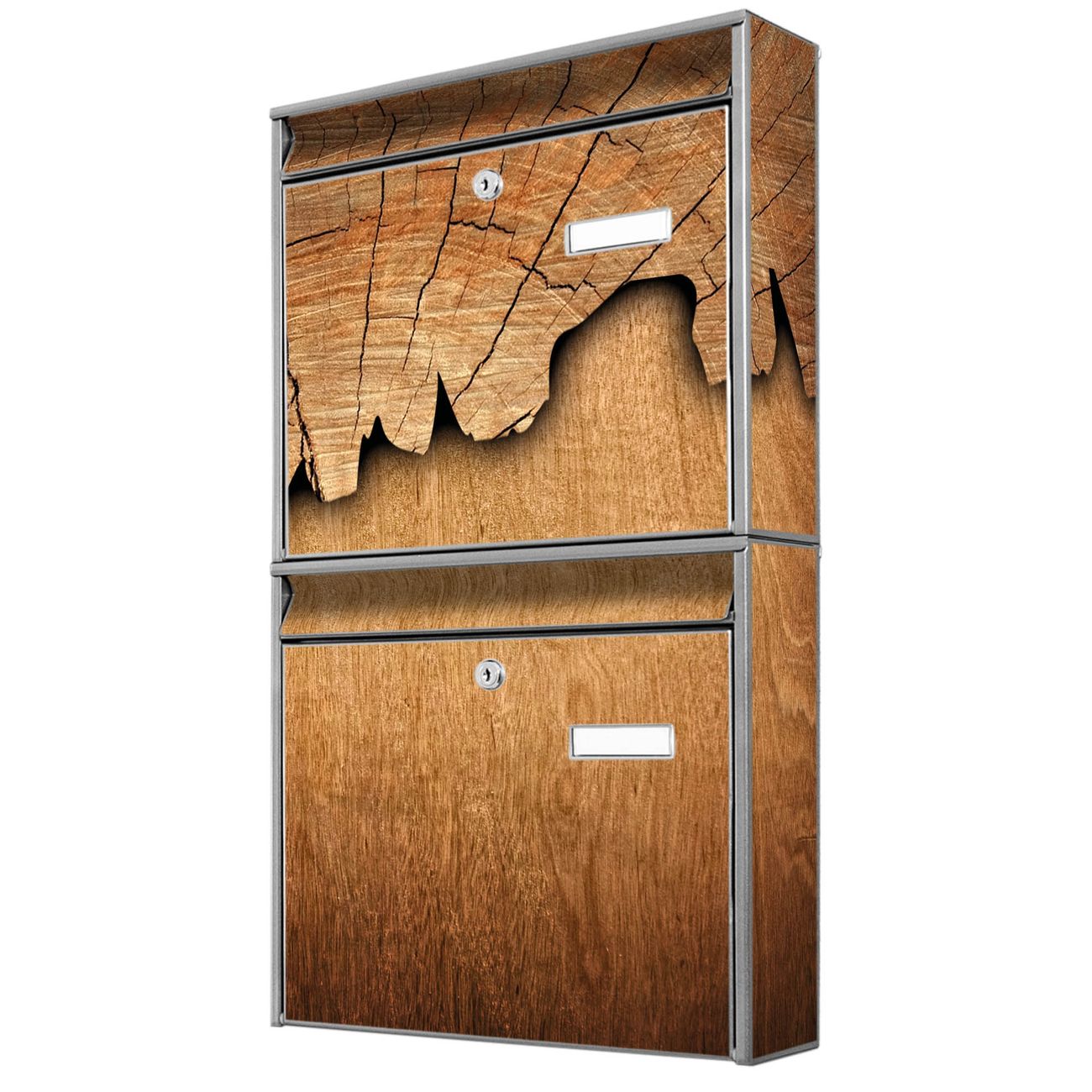 banjado Burg Wächter Briefkastenanlage silber Briefkasten Mehrfamilienhaus, 36,2x64,5x10cm BxHxT, verzinkt und lackiert, mit Motiv Holz