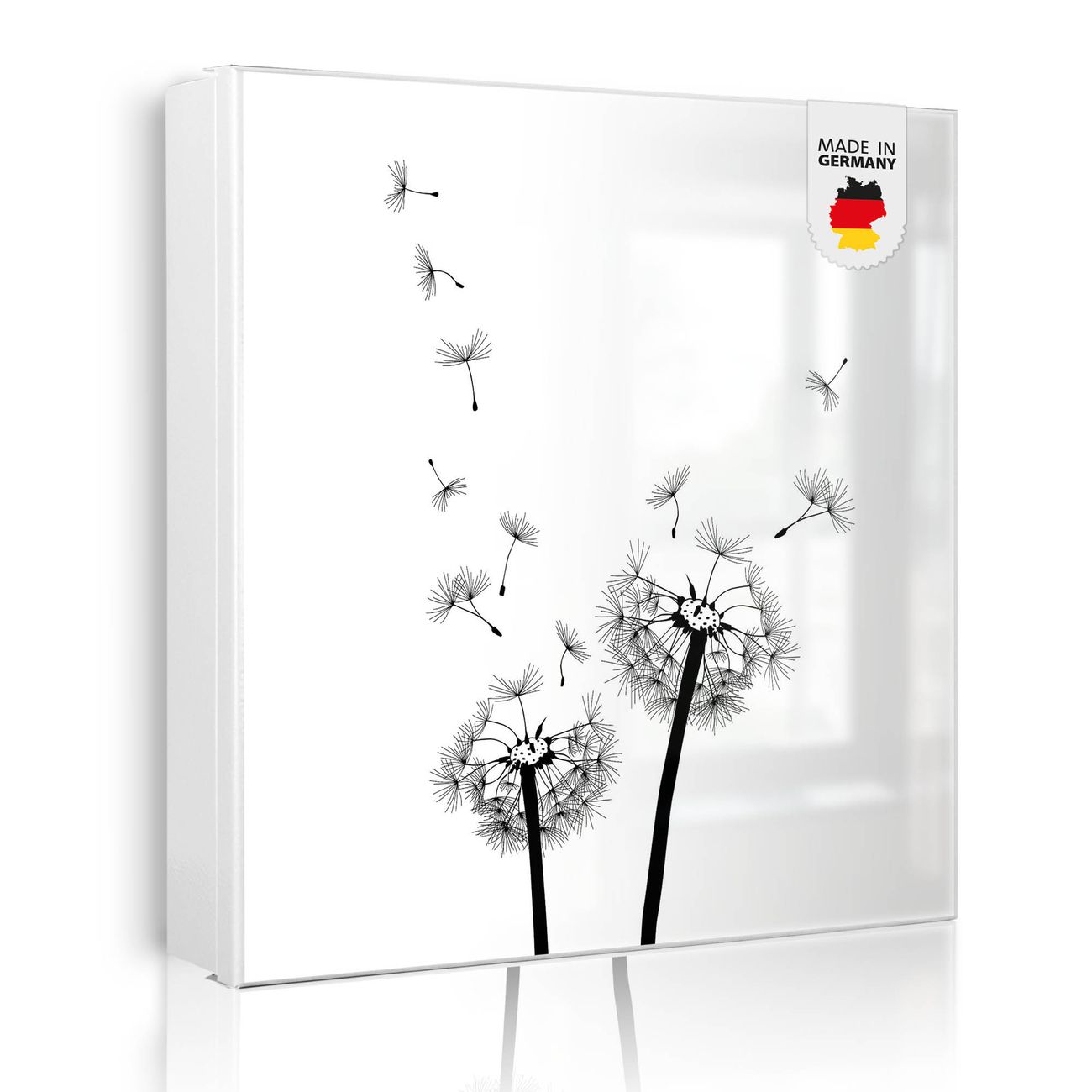 Großer Schlüsselkasten aus Metall von banjado, Schlüsselaufbewahrung 30cm x 30cm mit 32 Haken, Schlüsselbox Motiv Pusteblume 2 mit beschreibbarer und magnetischer Front