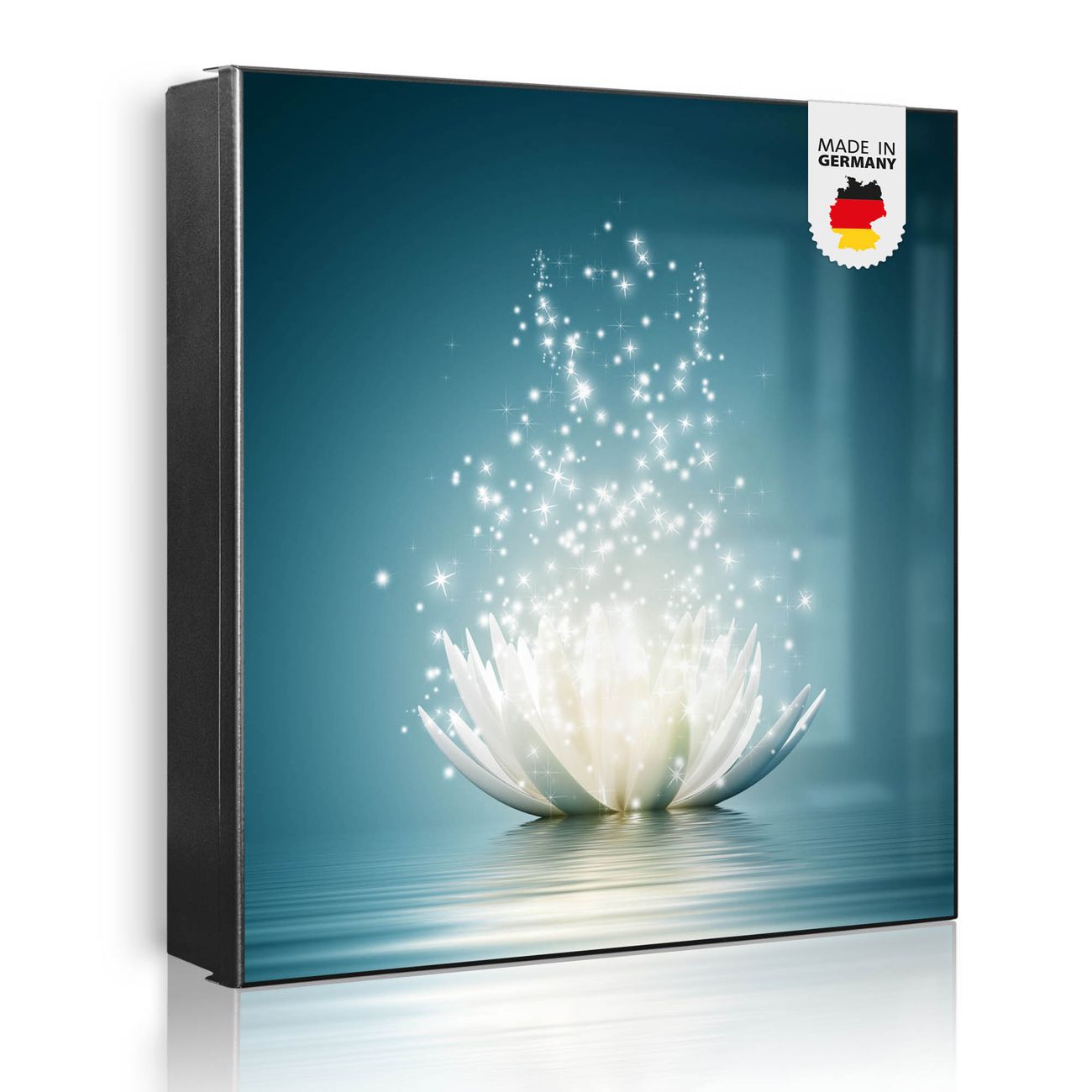 Großer Schlüsselkasten aus Metall von banjado, Schlüsselaufbewahrung 30cm x 30cm mit 32 Haken, Schlüsselbox Motiv Magische Lotusblüte mit beschreibbarer und magnetischer Front