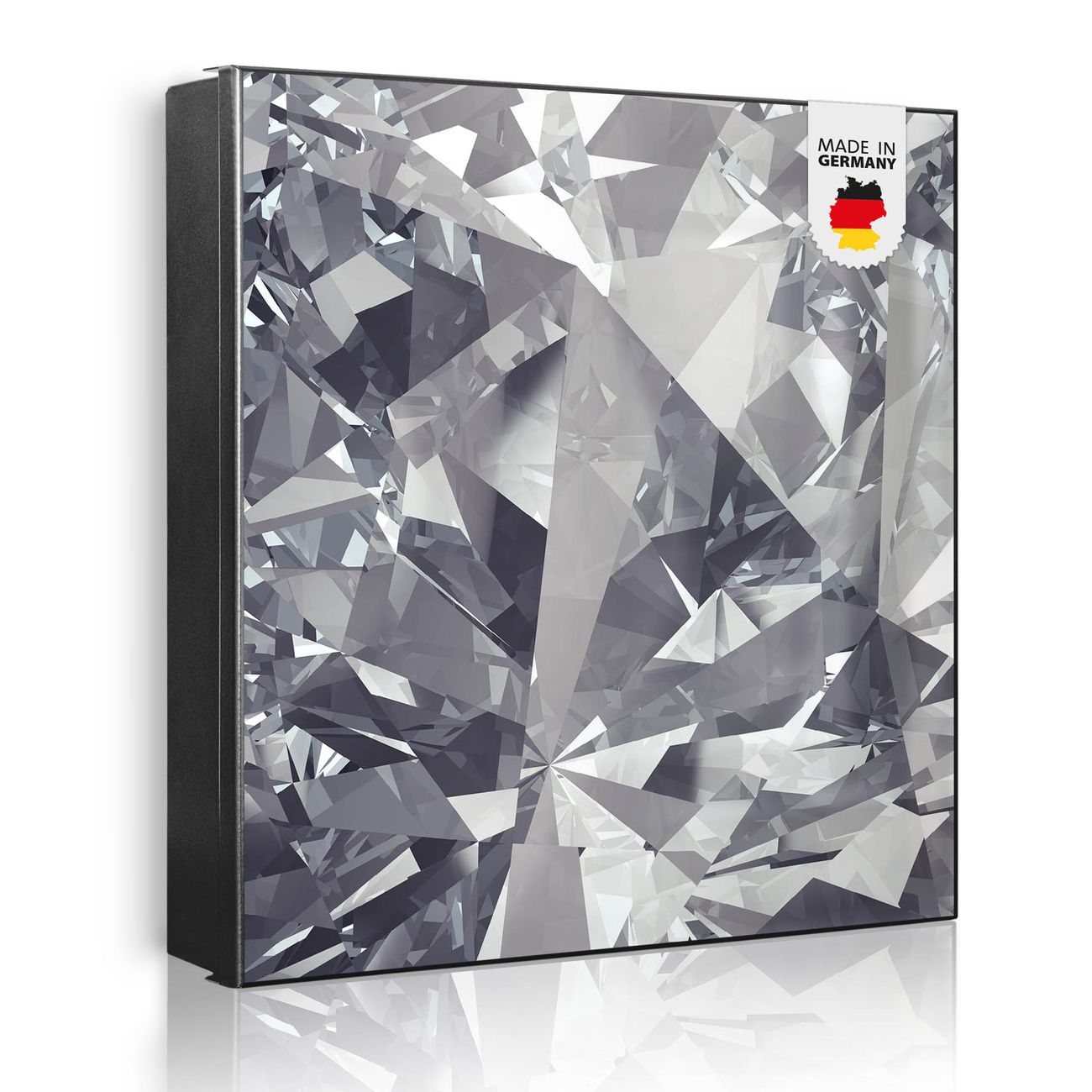 Großer Schlüsselkasten aus Metall von banjado, Schlüsselaufbewahrung 30cm x 30cm mit 32 Haken, Schlüsselbox Motiv Facetten Monochrome mit beschreibbarer und magnetischer Front