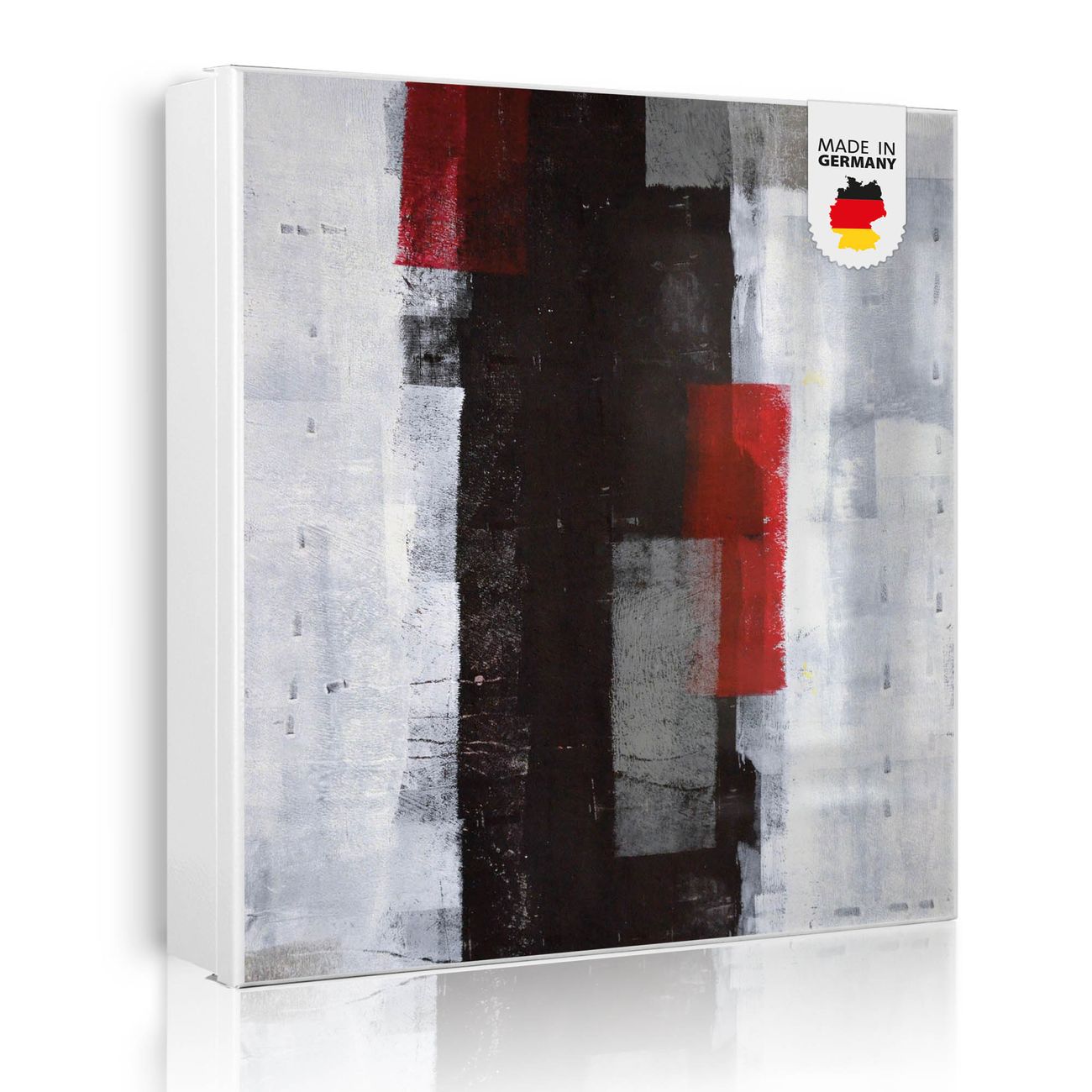 Großer Schlüsselkasten aus Metall von banjado, Schlüsselaufbewahrung 30cm x 30cm mit 32 Haken, Schlüsselbox Motiv Abstrakt Rot mit beschreibbarer und magnetischer Front