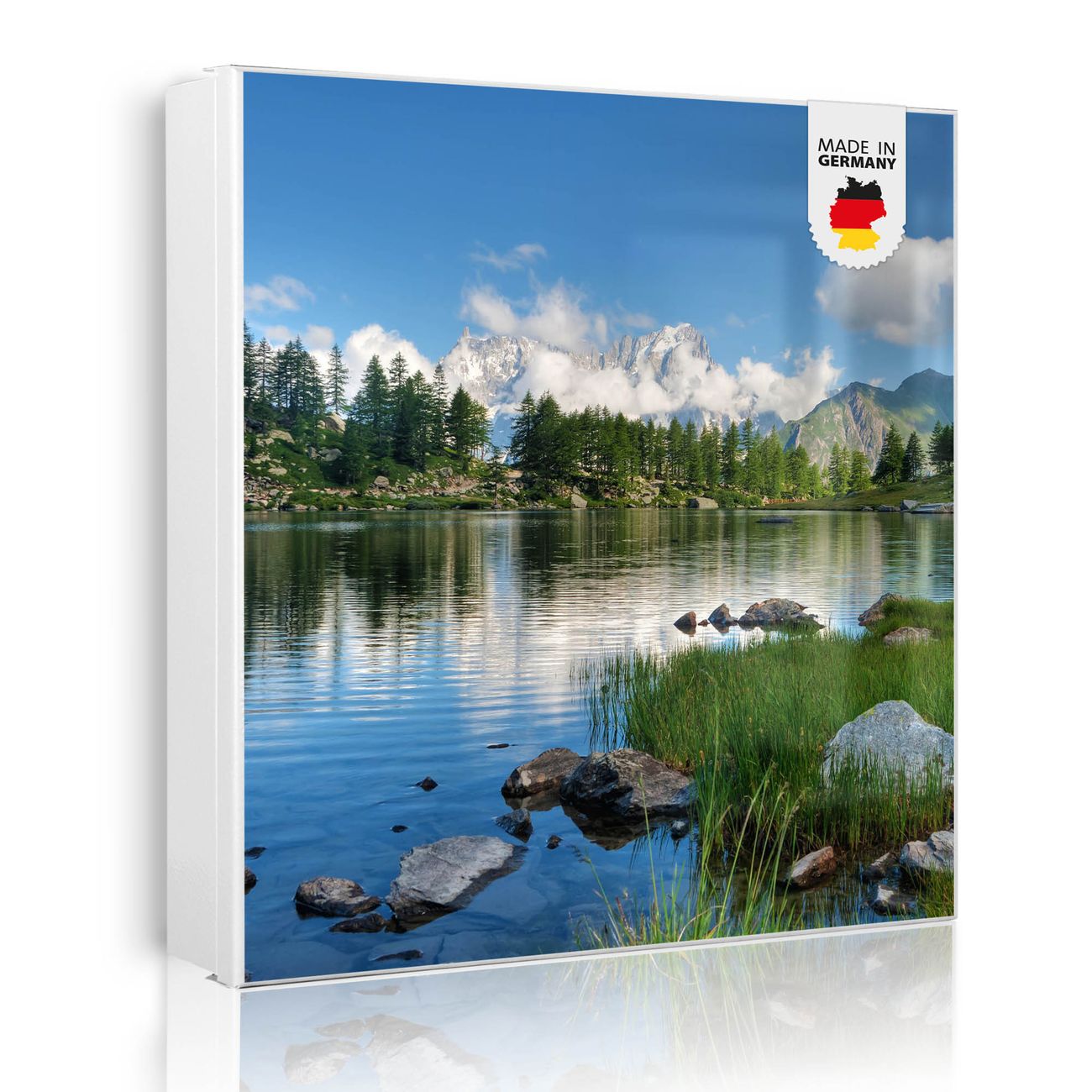 Großer Schlüsselkasten aus Metall von banjado, Schlüsselaufbewahrung 30cm x 30cm mit 32 Haken, Schlüsselbox Motiv Gebirgssee mit beschreibbarer und magnetischer Front
