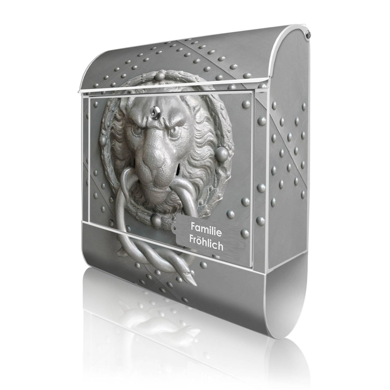 banjado Design Briefkasten weiß mit Motiv Eisentor 38x47x13cm, 2 Schlüssel - Briefkasten Stahl mit Zeitungsfach pulverbeschichtet A4 Einwurf