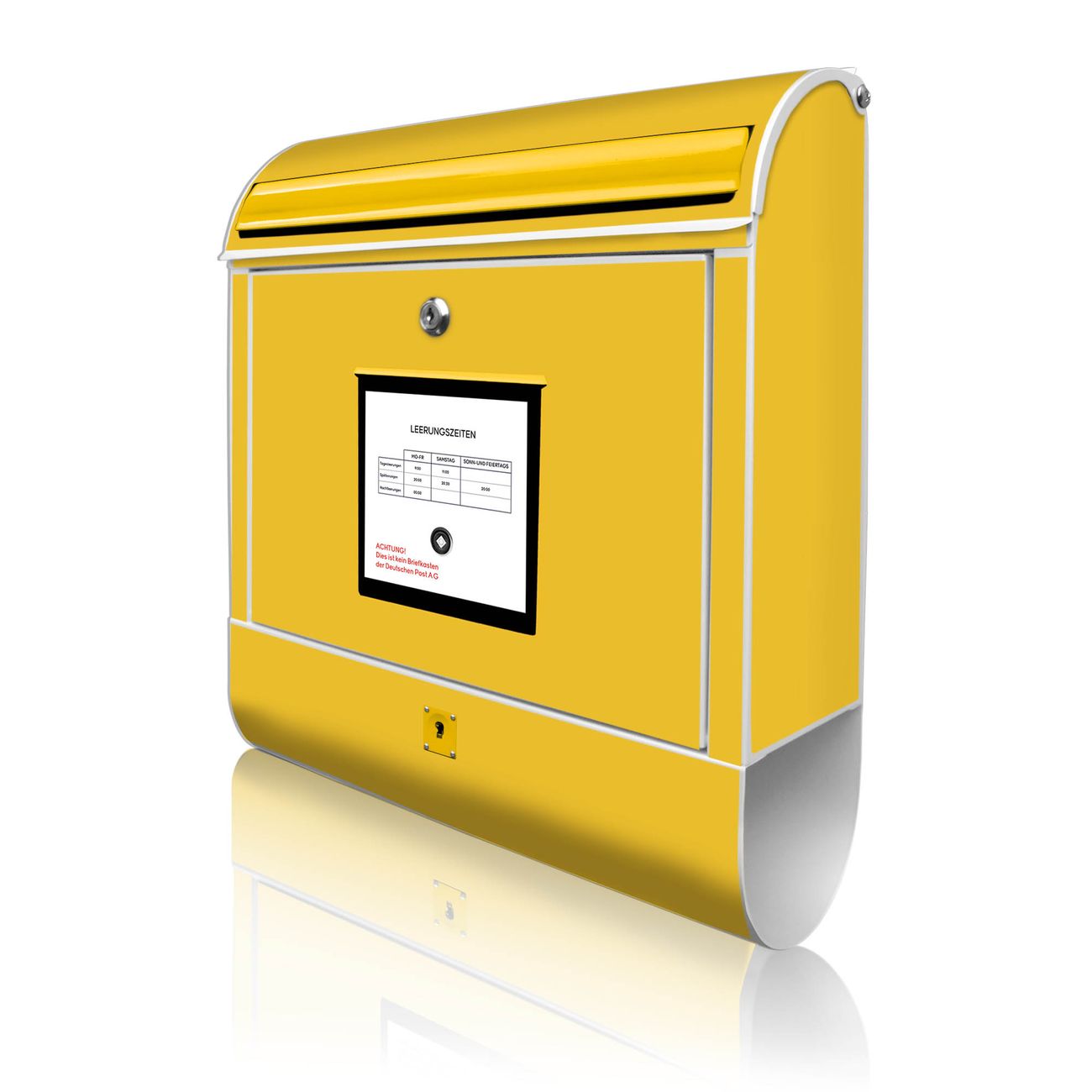 banjado Manufaktur Briefkasten weiß bunt mit Motiv Briefkasten Gelb 38x47x13cm - mit Zeitungsfach pulverbeschichtet, 2 Schlüssel, mit Montageanleitung