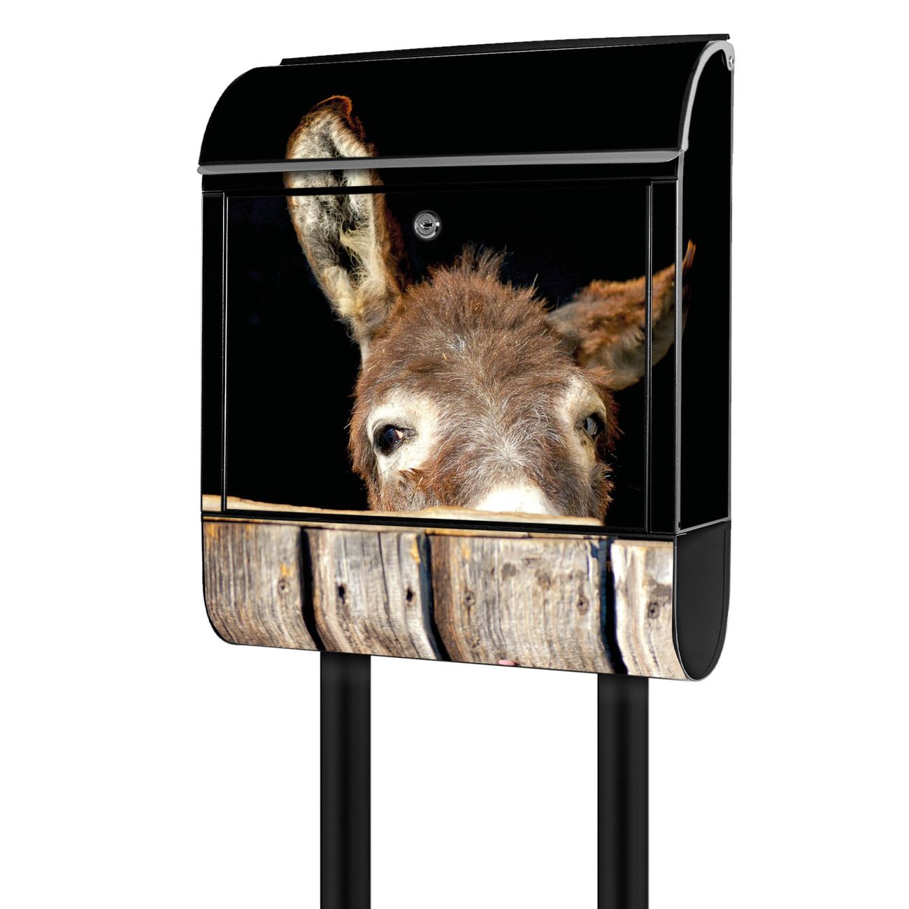 banjado Standbriefkasten groß mit Motiv Esel 38x161,5x16cm - inkl Zeitungsfach, 2 Schlüssel und Montageanleitung - pulverbeschichtet