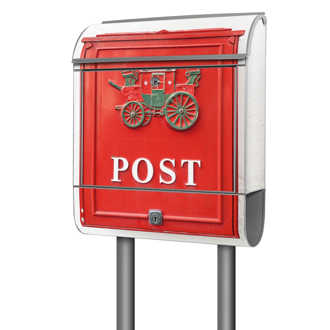 banjado freistehender Briefkasten mit Motiv Postkasten Nostalgie 38x161,5x16cm, 2 Schlüssel - Briefkasten Stahl mit Zeitungsfach pulverbeschichtet