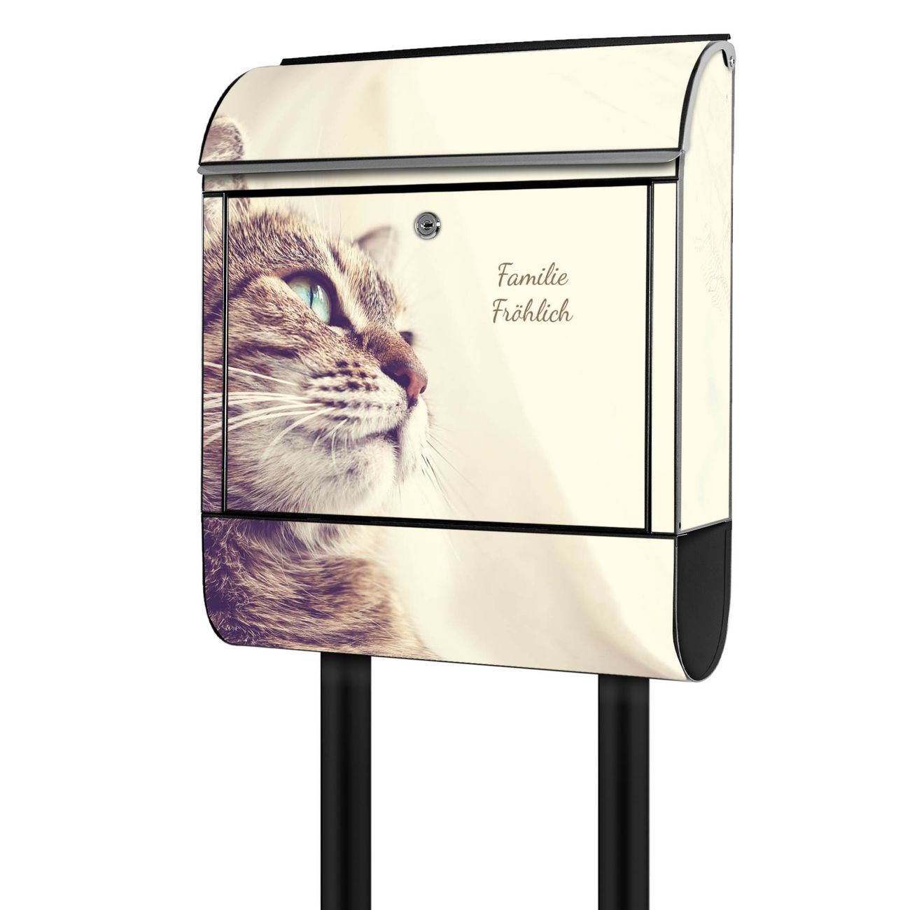 banjado freistehender Briefkasten mit Motiv Holgerson 38x161,5x16cm, 2 Schlüssel - Briefkasten Stahl mit Zeitungsfach pulverbeschichtet