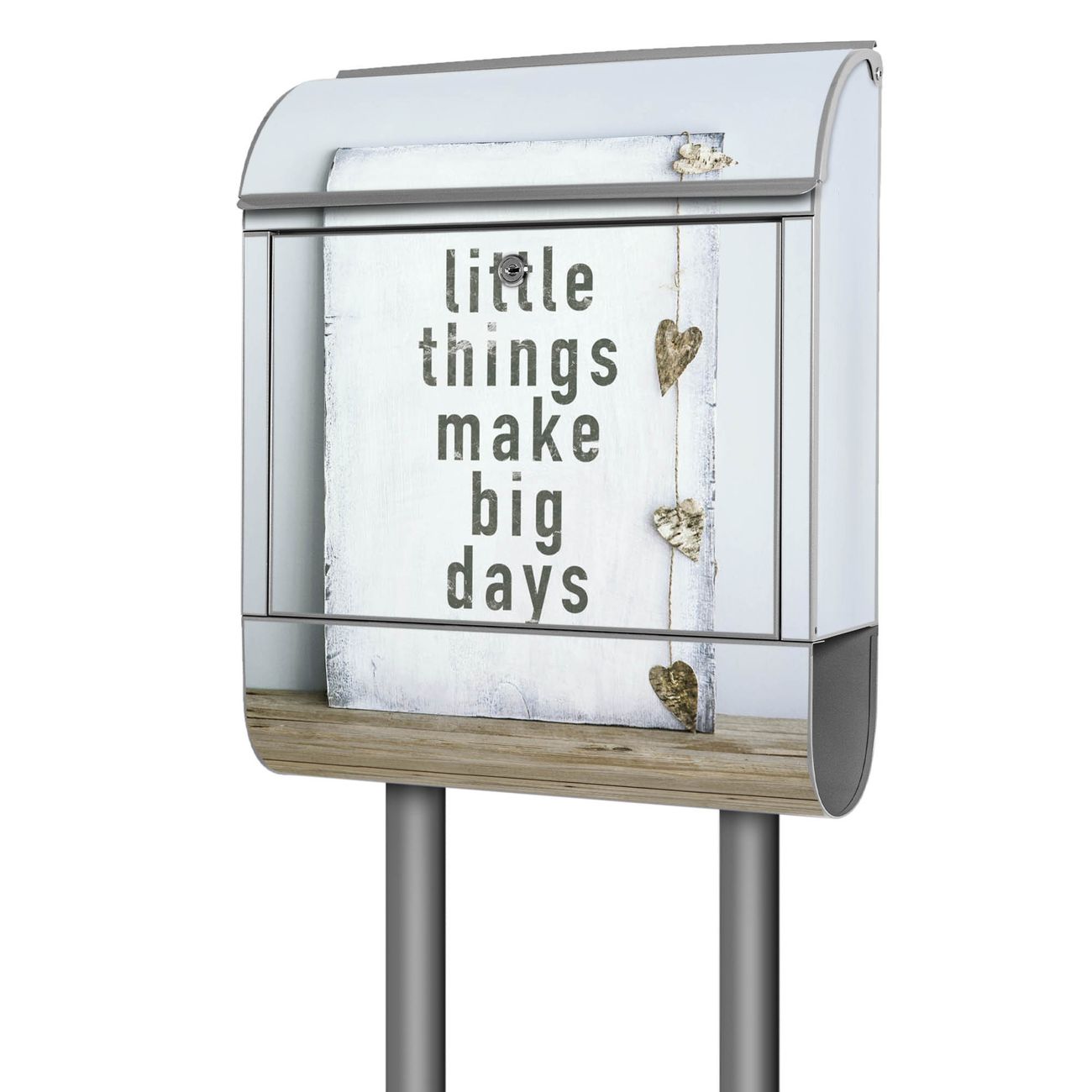 banjado Postkasten mit Standfuß und Motiv Little Things 38x161,5x16cm - mit Zeitungsfach pulverbeschichtet - 2 Schlüssel und Montageanleitung