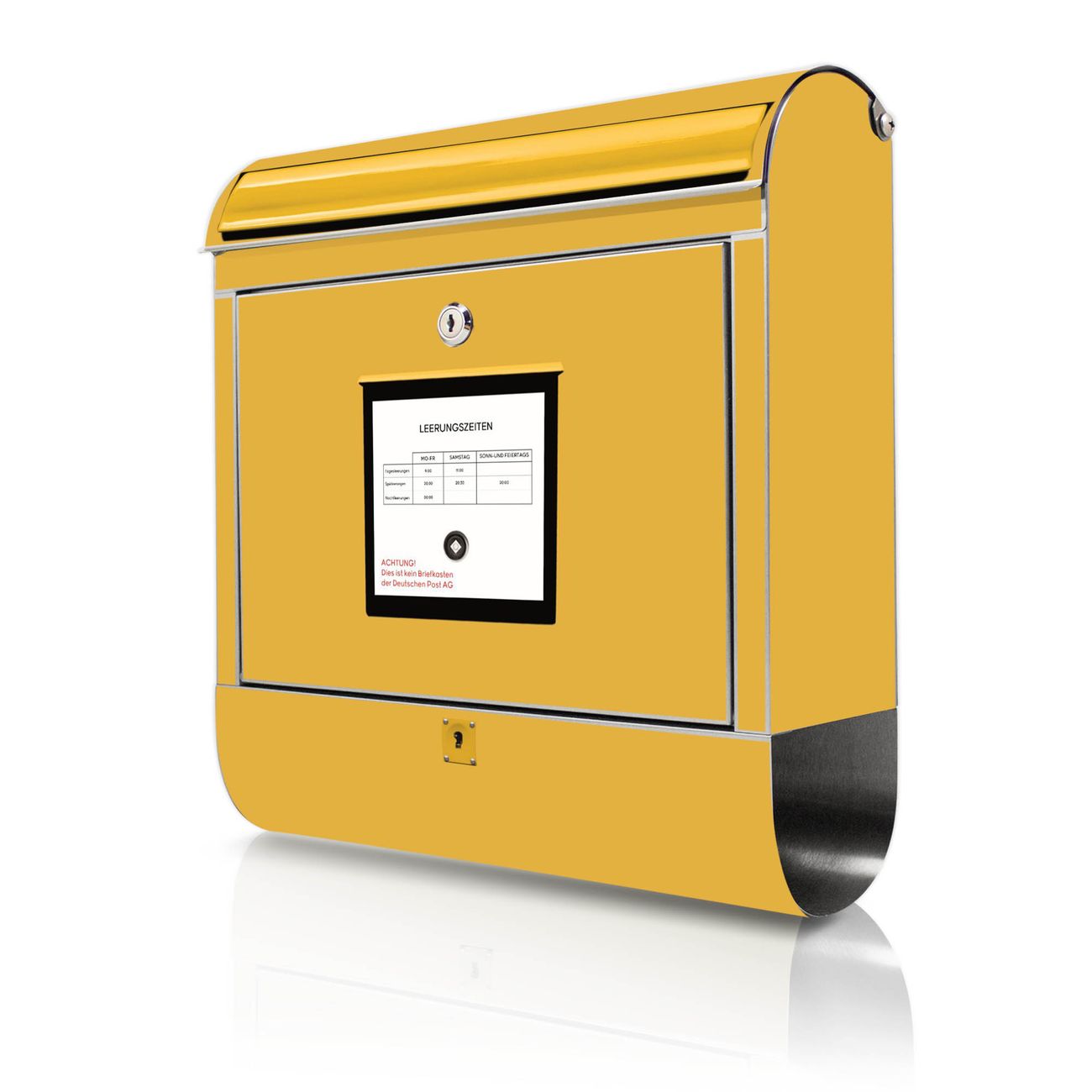 banjado Edelstahl Briefkasten mit Zeitungsfach, personalisiert mit Motiv Briefkasten Gelb 38x43x12,5cm, Wandbriefkasten ausgefallen bunt inkl. Montagematerial