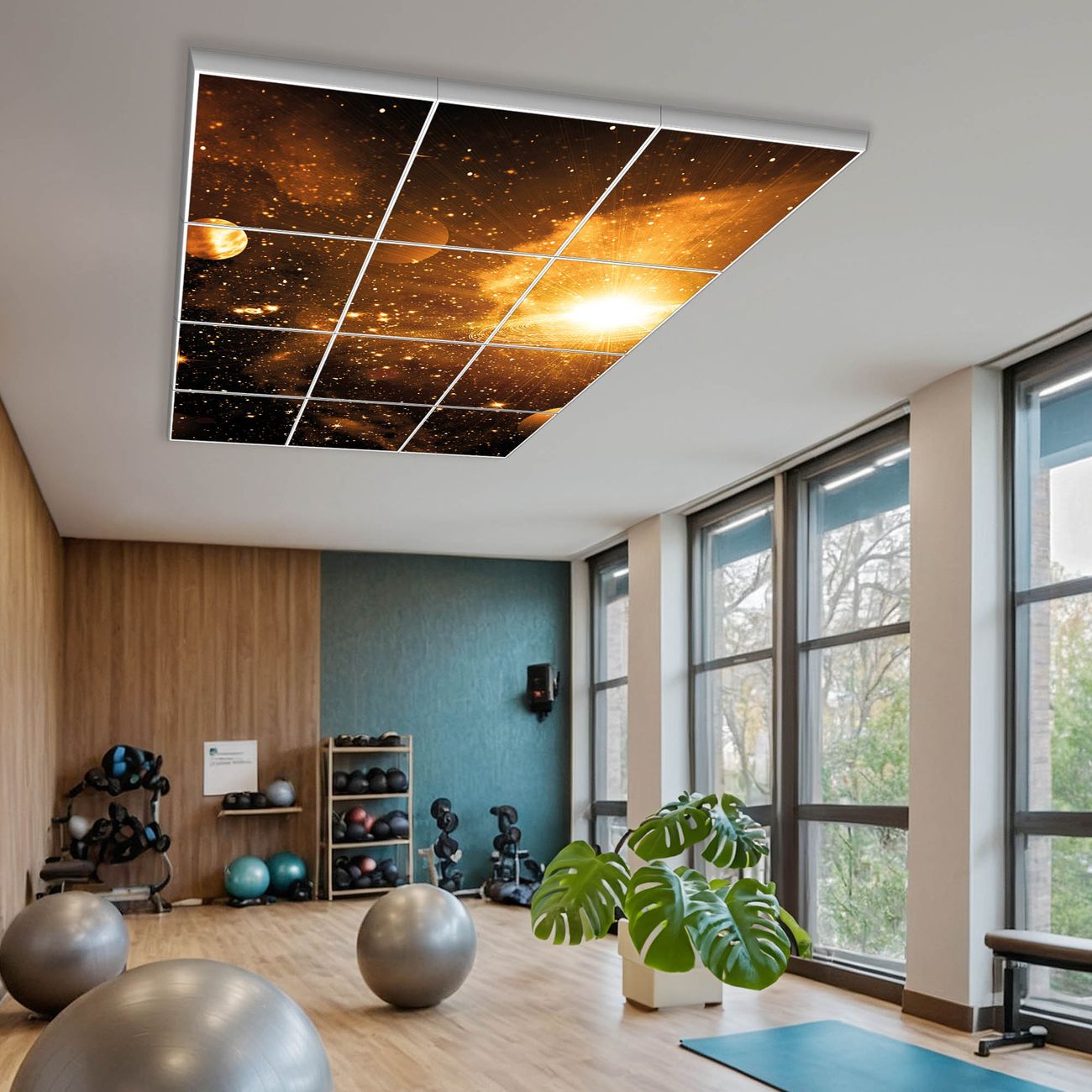 banjado Motivlichtdecke LED Deckenleuchte flach, Deckenpanel, Rasterdeckenleuchte Beleuchtung für Büro oder Praxis mit Motiv