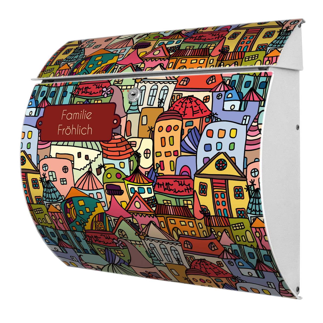 Burg-Wächter Stahl Briefkasten personalisiert weiß mit Motiv Funky Town