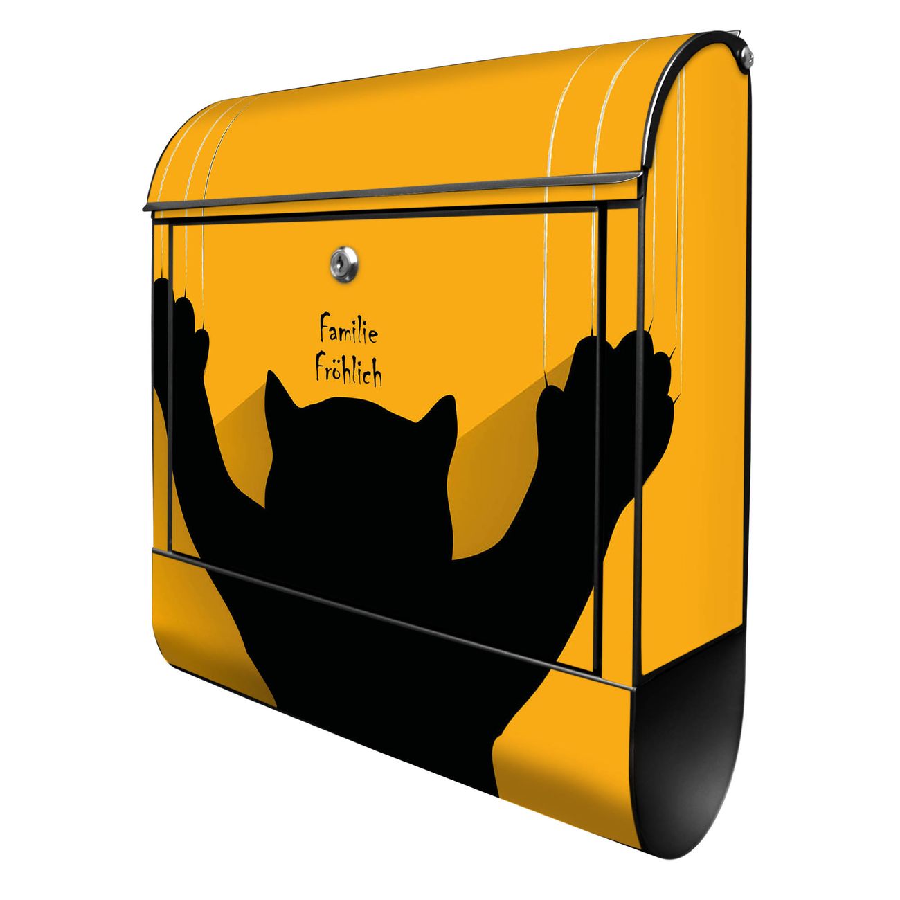banjado Briefkasten schwarz mit Hausnummer und Motiv WT Scratch 38x47x13cm - mit Zeitungsfach pulverbeschichtet - 2 Schlüssel, Montageanleitung