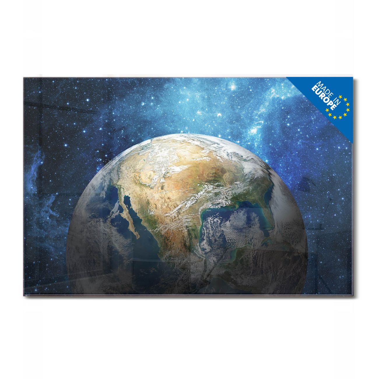 banjado Glas Magnettafel Motiv Erdkugel 75 x 50 cm rahmenlos & hochwertig, Querformat, magnetisch & beschreibbar, 4mm starkes ESG Glas