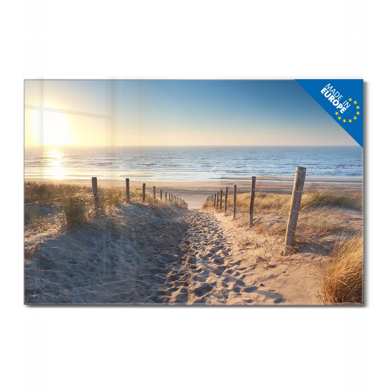 banjado Glas Magnettafel Motiv Nordseestrand 90 x 60 cm rahmenlos & hochwertig, Querformat, magnetisch & beschreibbar, 4mm starkes ESG Glas