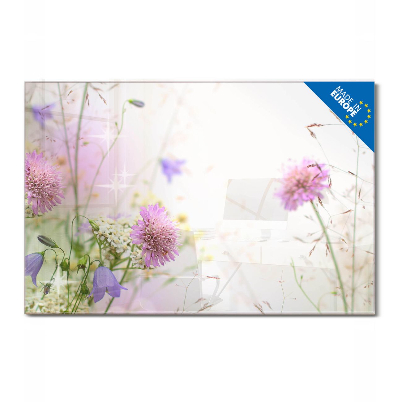 banjado Glas Magnettafel Motiv Glitzernde Wiese 120 x 80 cm rahmenlos & hochwertig, Querformat, magnetisch & beschreibbar, 4mm starkes ESG Glas