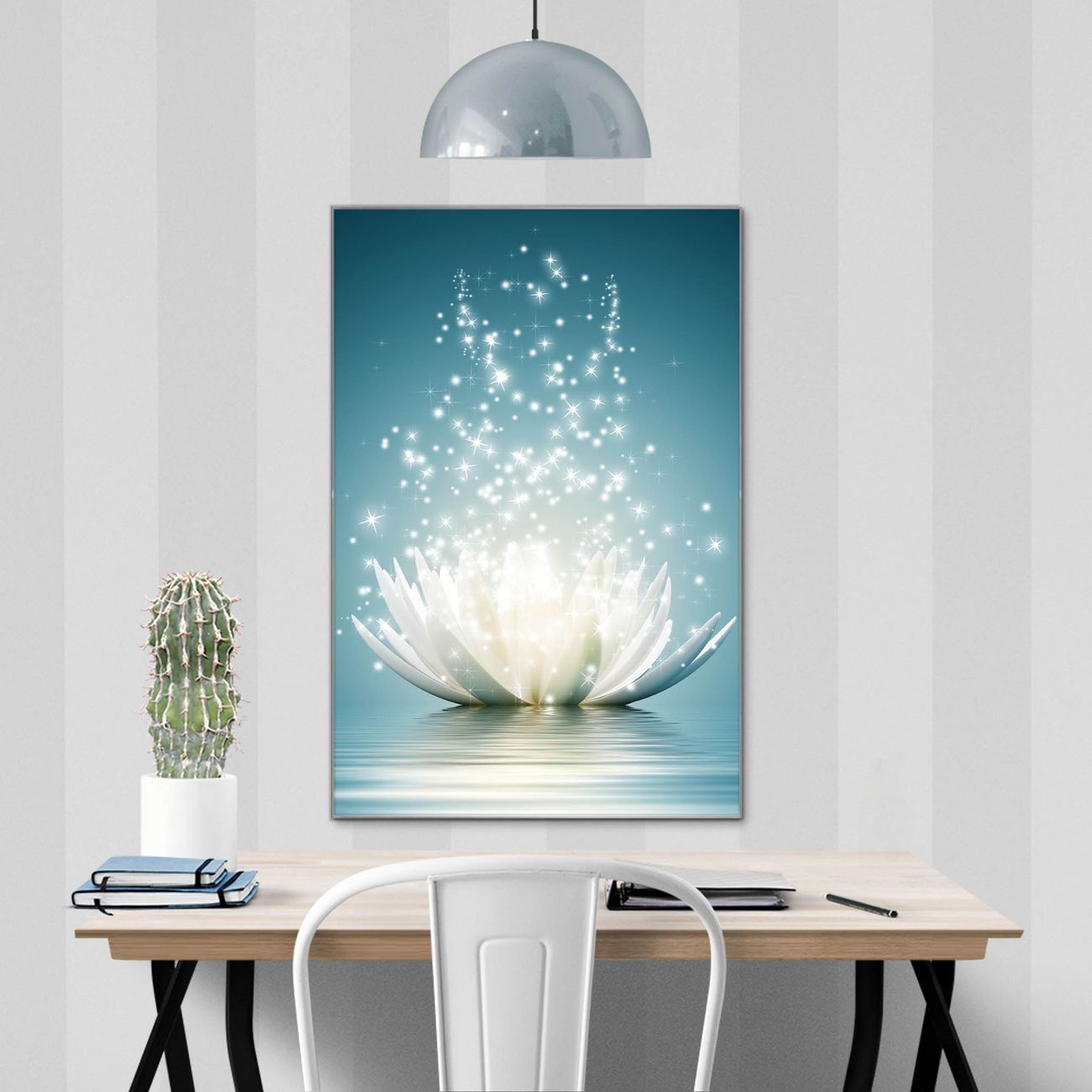 banjado Glas Magnettafel Motiv Magische Lotusblüte 50 x 75 cm rahmenlos & hochwertig, Hochformat, magnetisch & beschreibbar, 4mm starkes ESG Glas